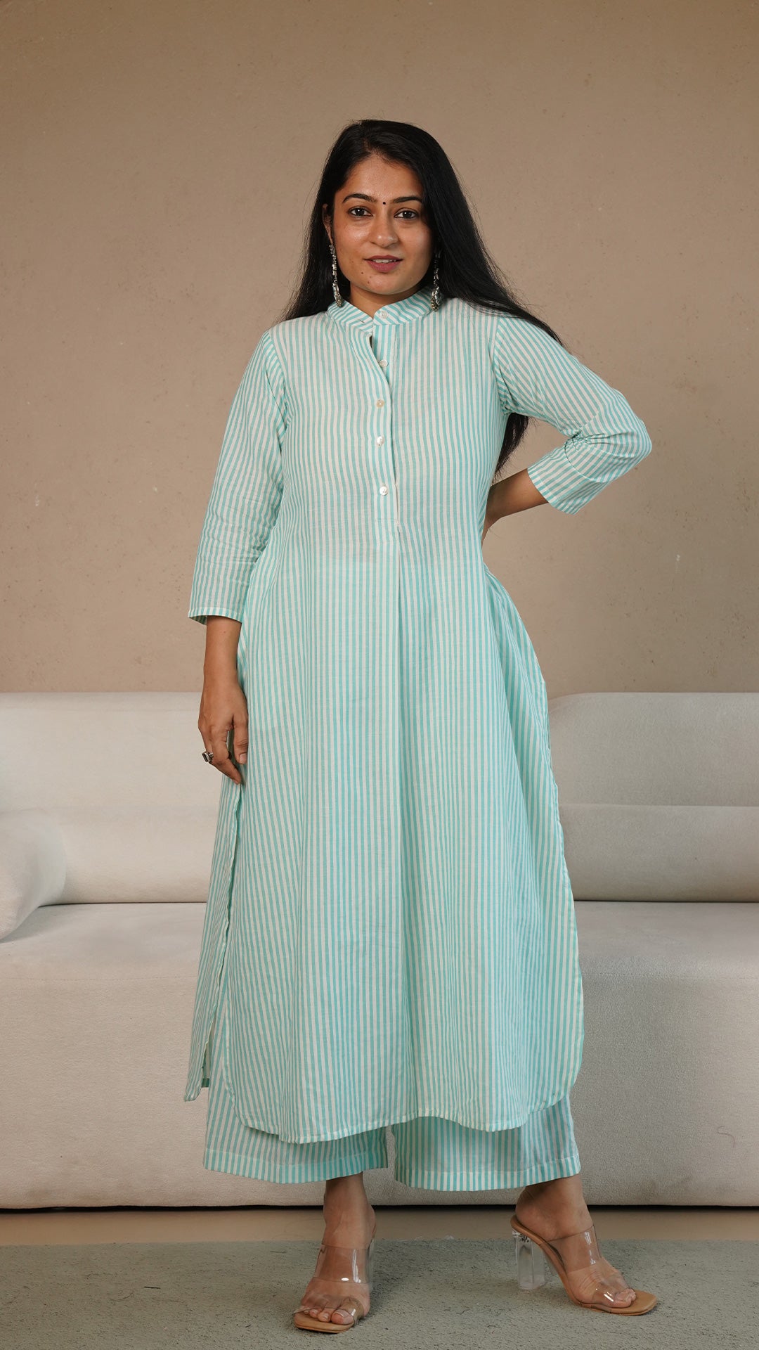 Green Stripes Hand Woven Cotton Kurta