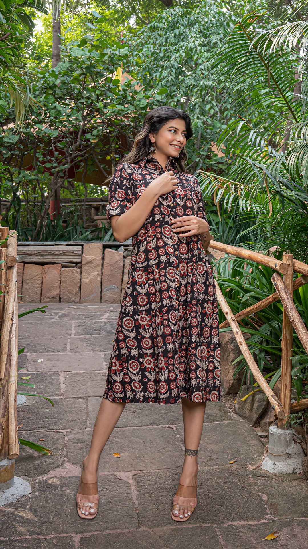 Yashita Jahota Hand Block Cotton Shirt Dress - Black