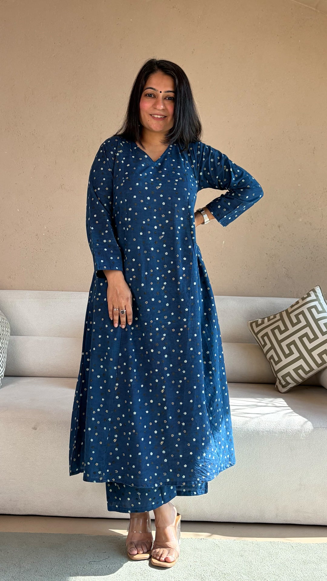 Indigo Stars Ajrakh Kali Kurta In Cotton