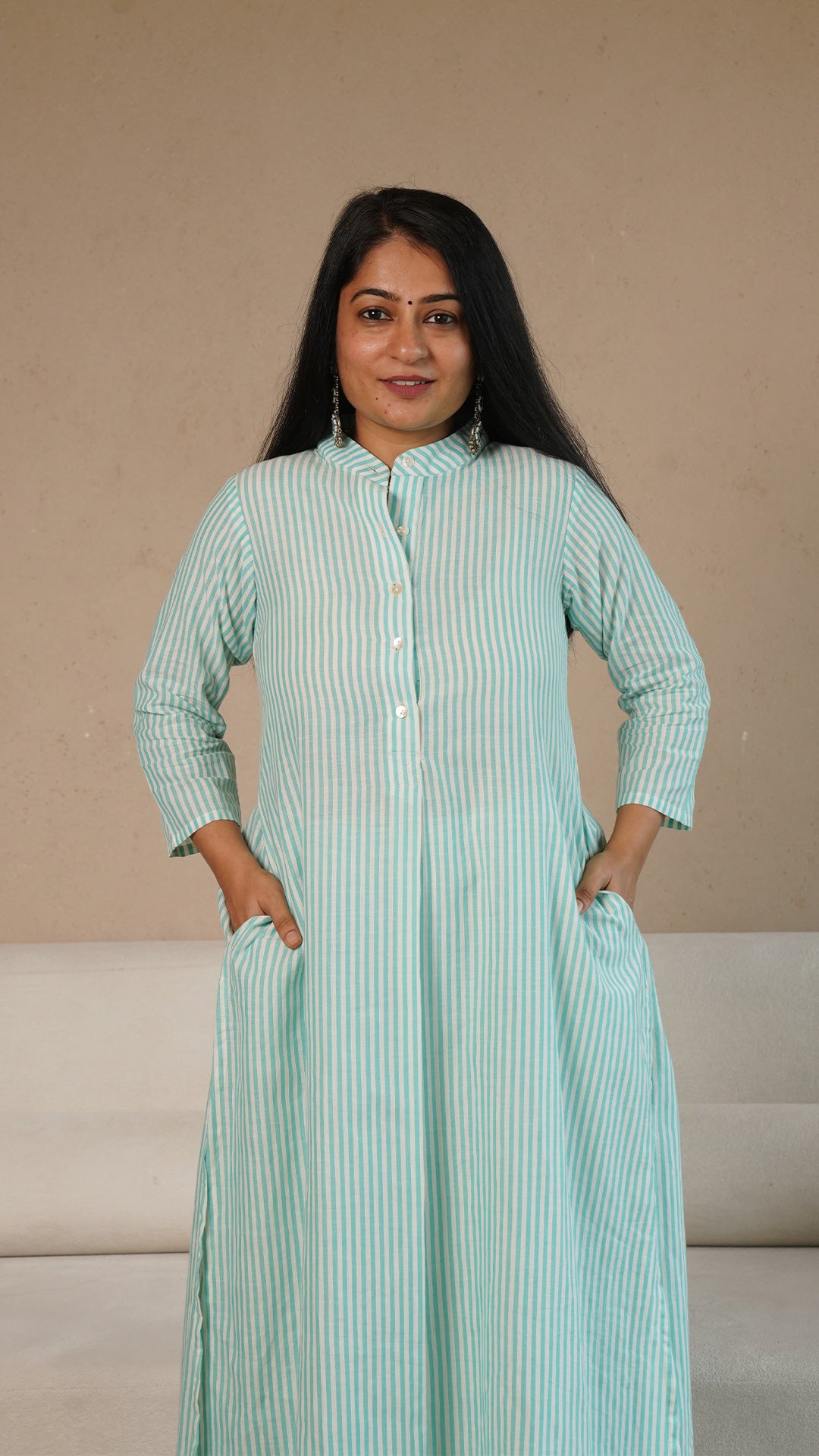 Green Stripes Hand Woven Cotton Kurta