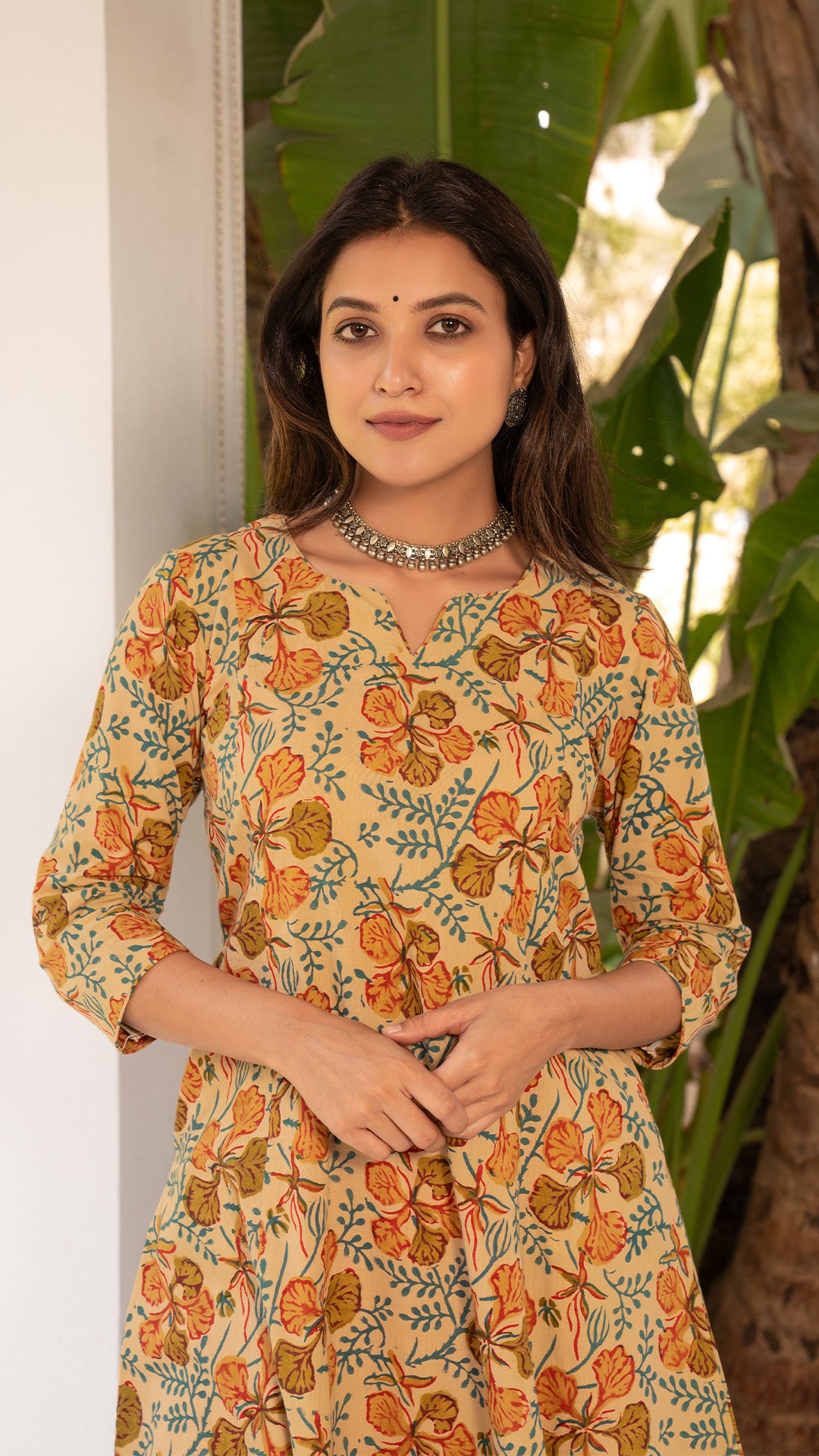 Ahana Sanganeri Hand Block Kali Cotton Kurta - Beige