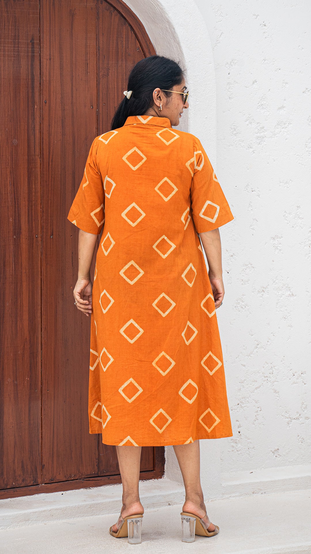 Kritika Dabu Hand Block Cotton Shirt Dress - Rust