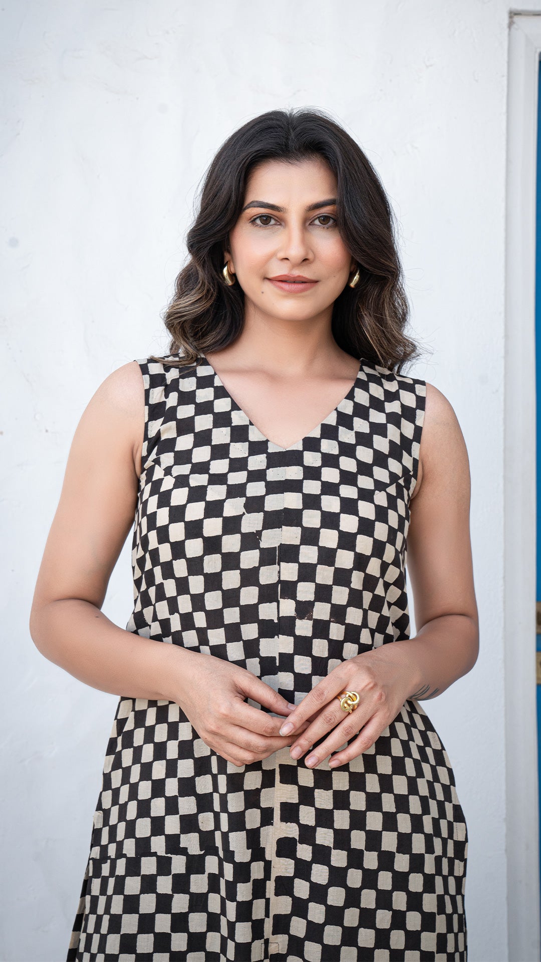 Mahira Checkered Co-ord Set In Cotton - Black