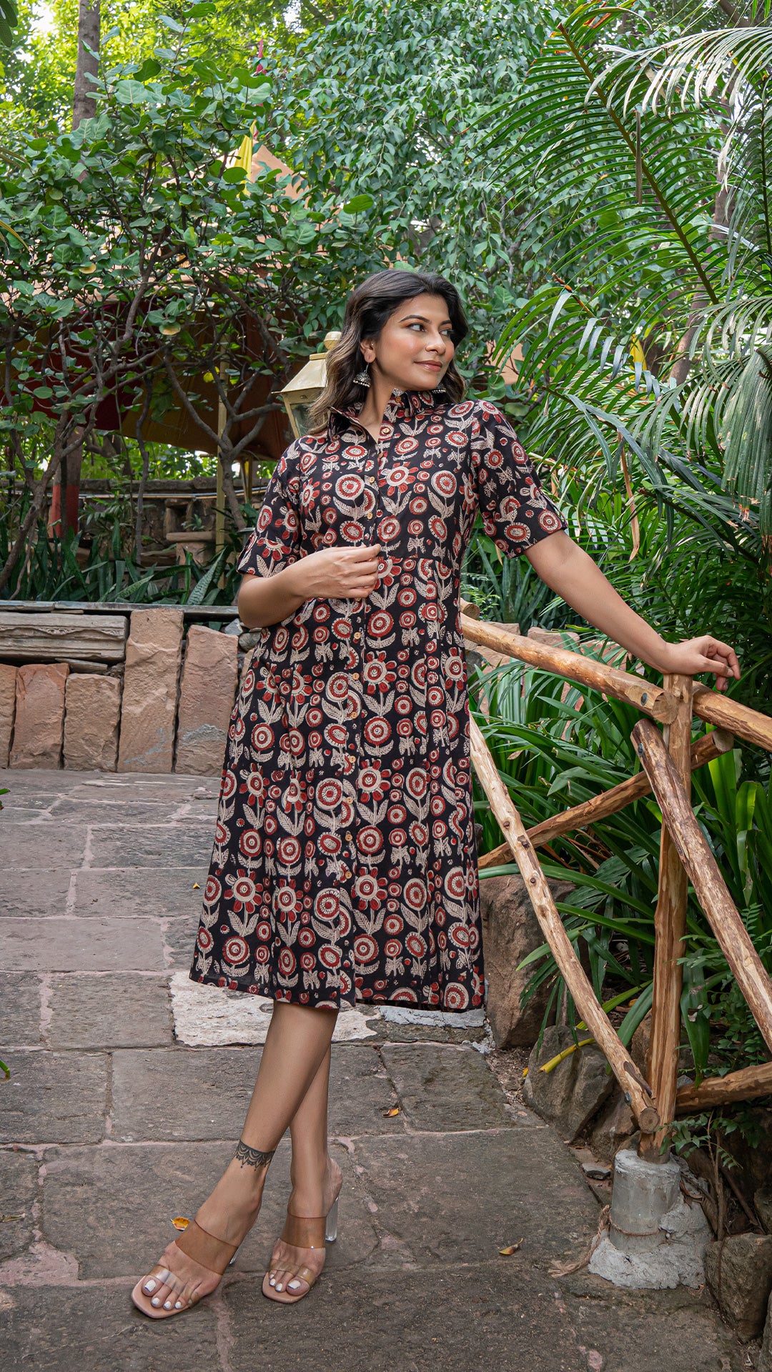 Yashita Jahota Hand Block Cotton Shirt Dress - Black