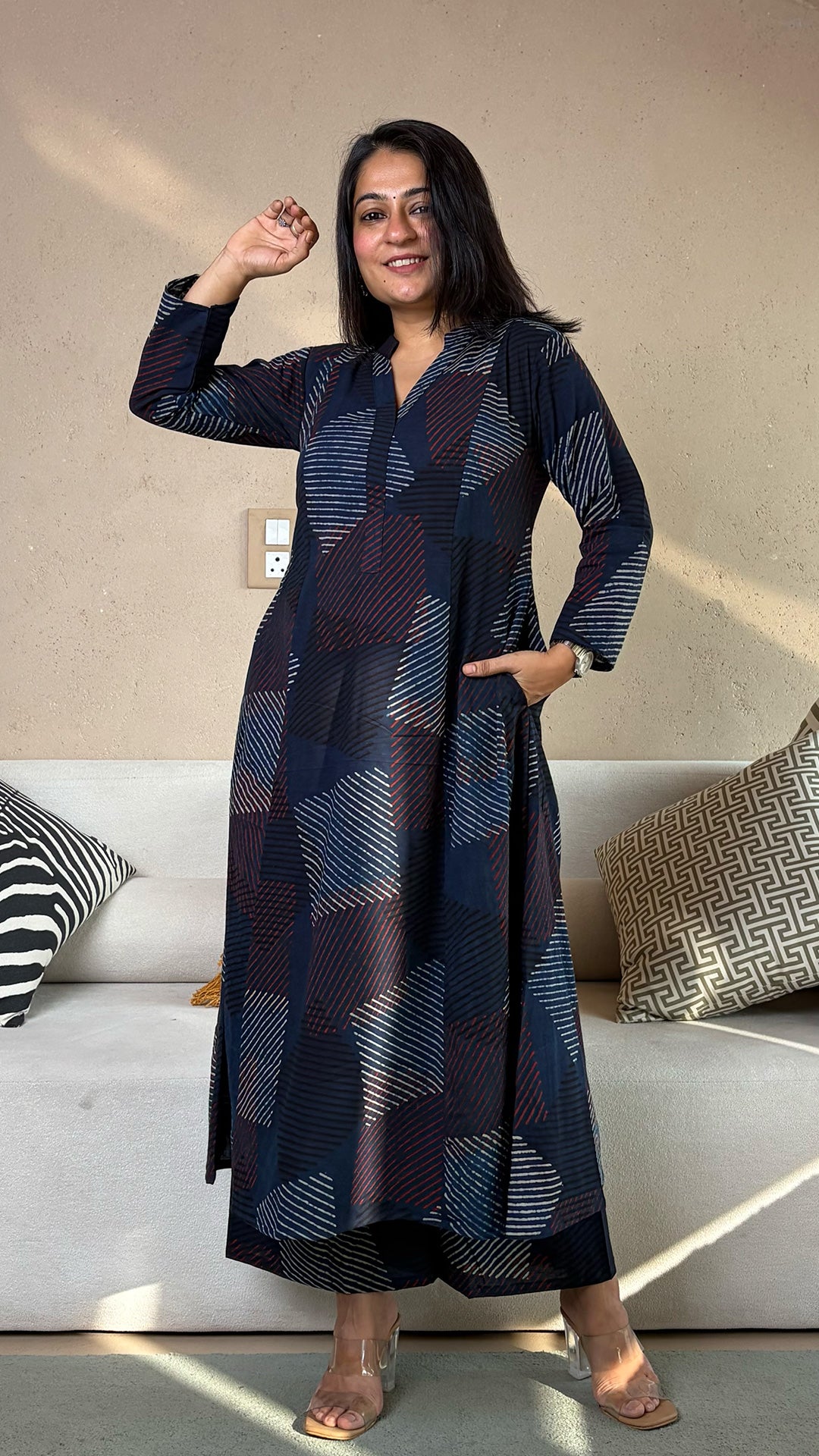 Natasha Ajrakh Kali Kurta In Cotton - Indigo