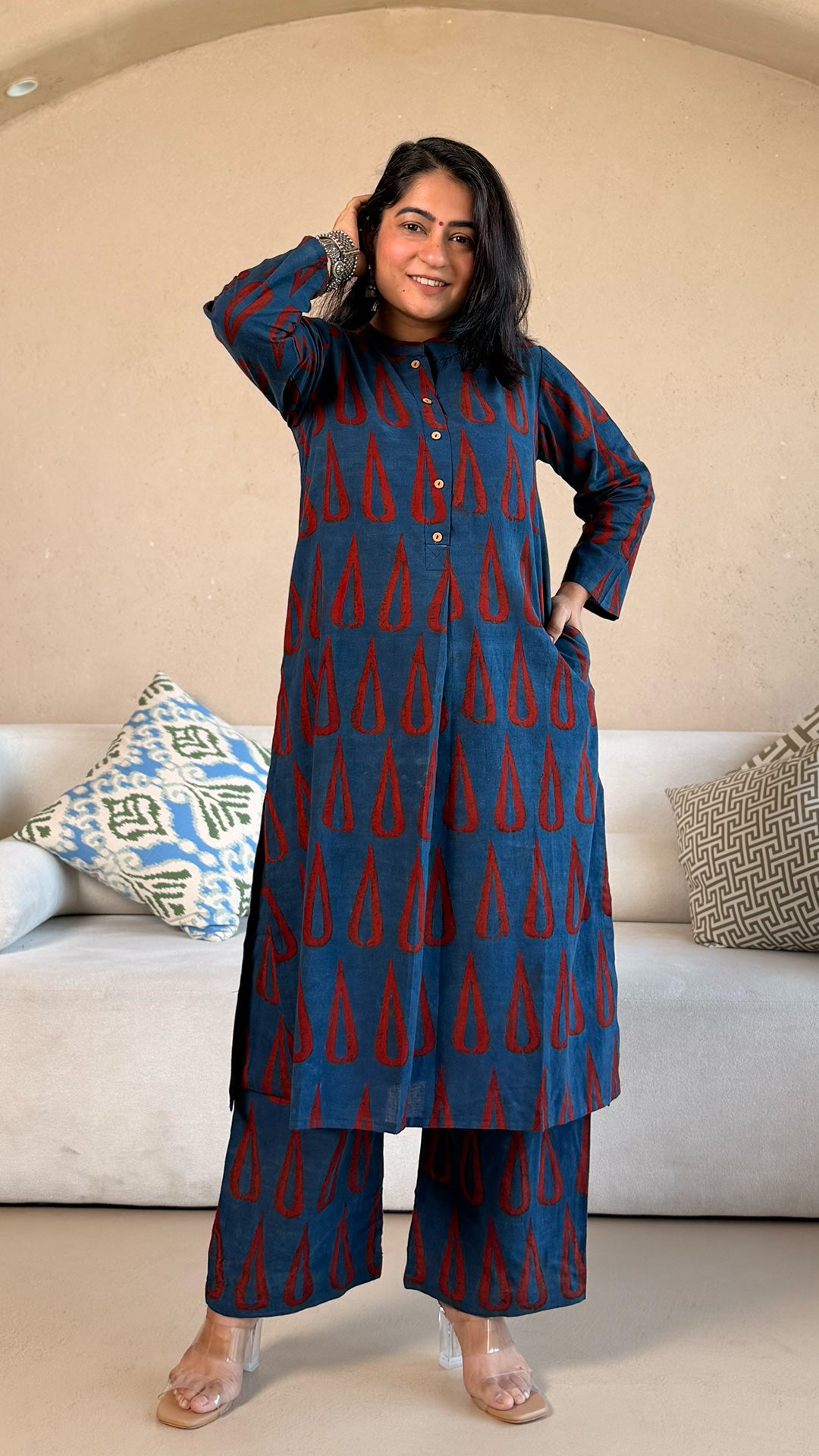 Jayati Ajrakh Cotton Co-ord - Indigo/Red