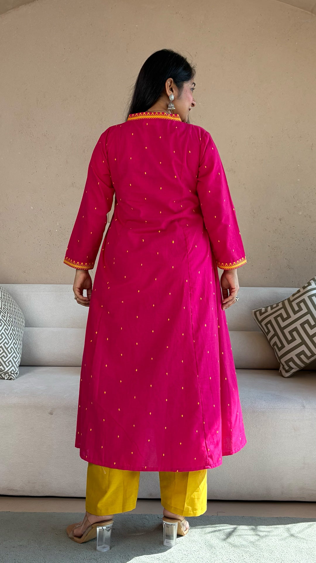 Mahira Bright Pink Hand Woven Cotton Kurta