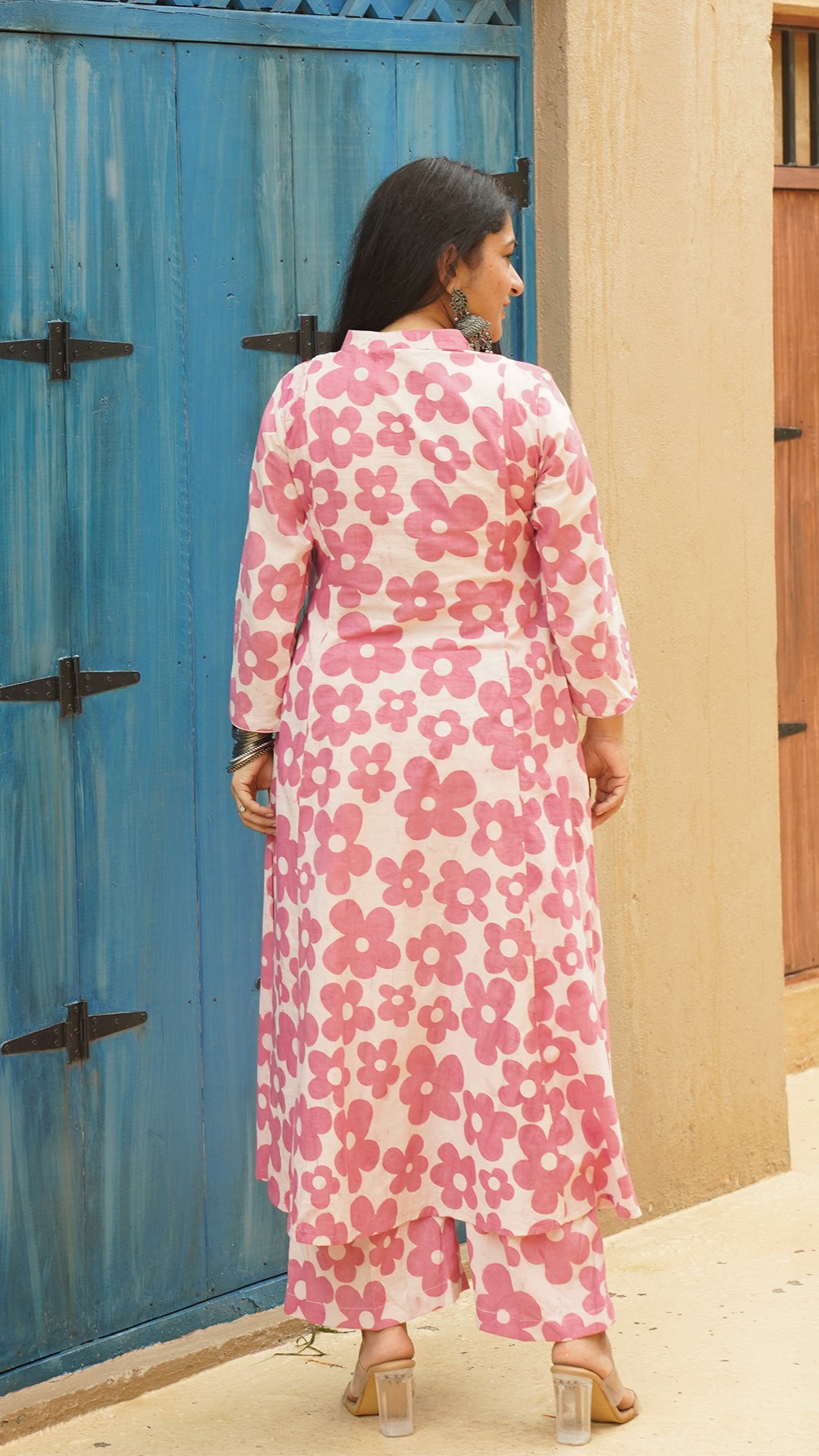 Aashna - Pink Floral Kali Kurta In Cotton