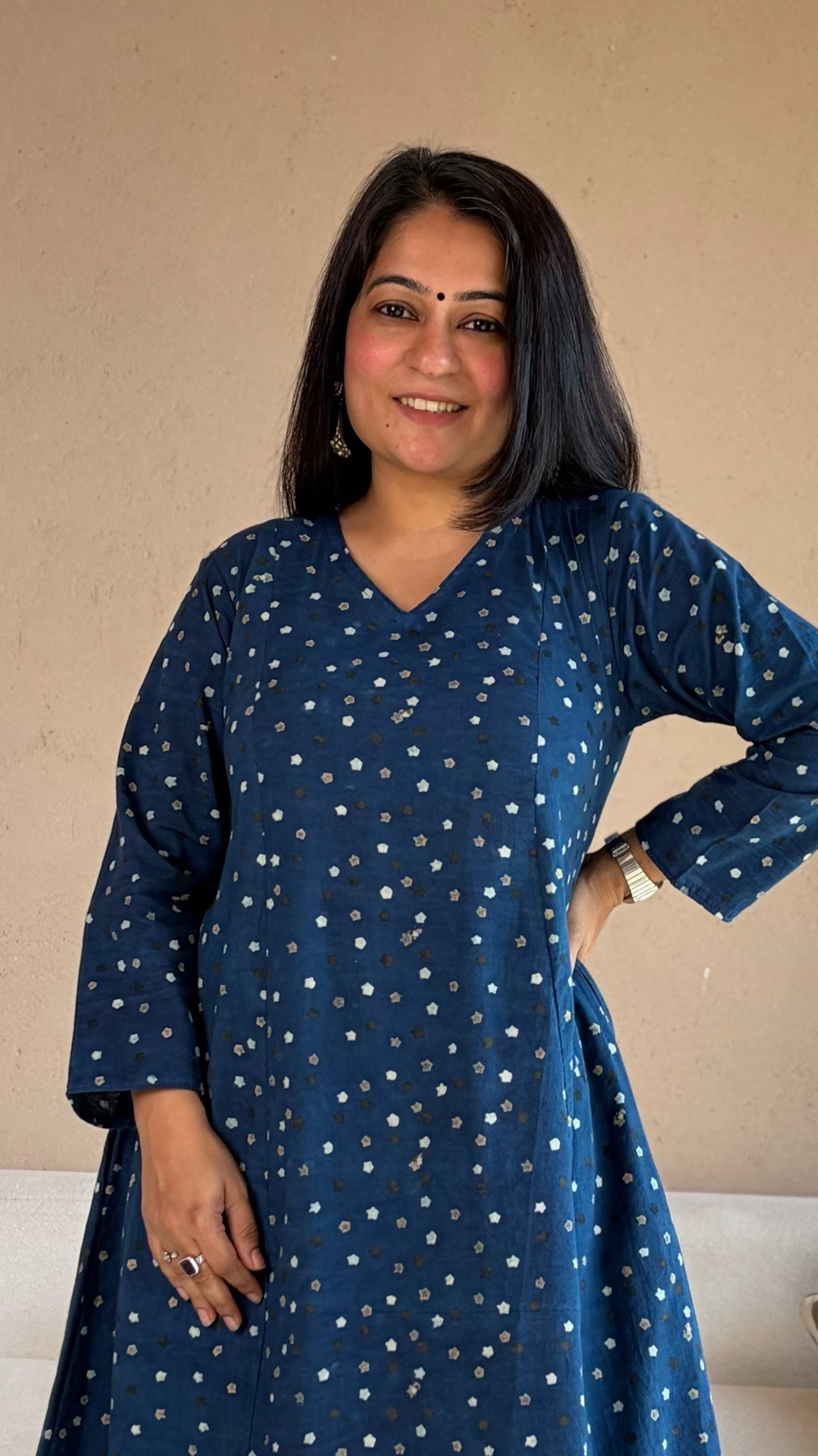 Indigo Stars Ajrakh Kali Kurta In Cotton