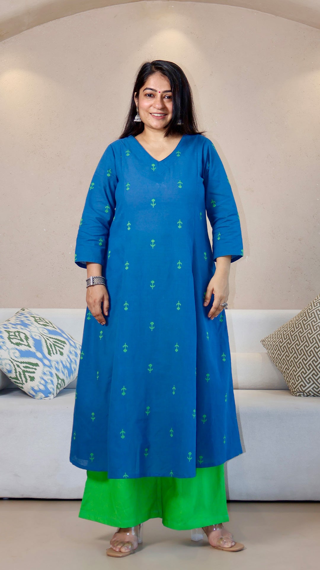 Anushka Handwoven Cotton Kurta - Blue
