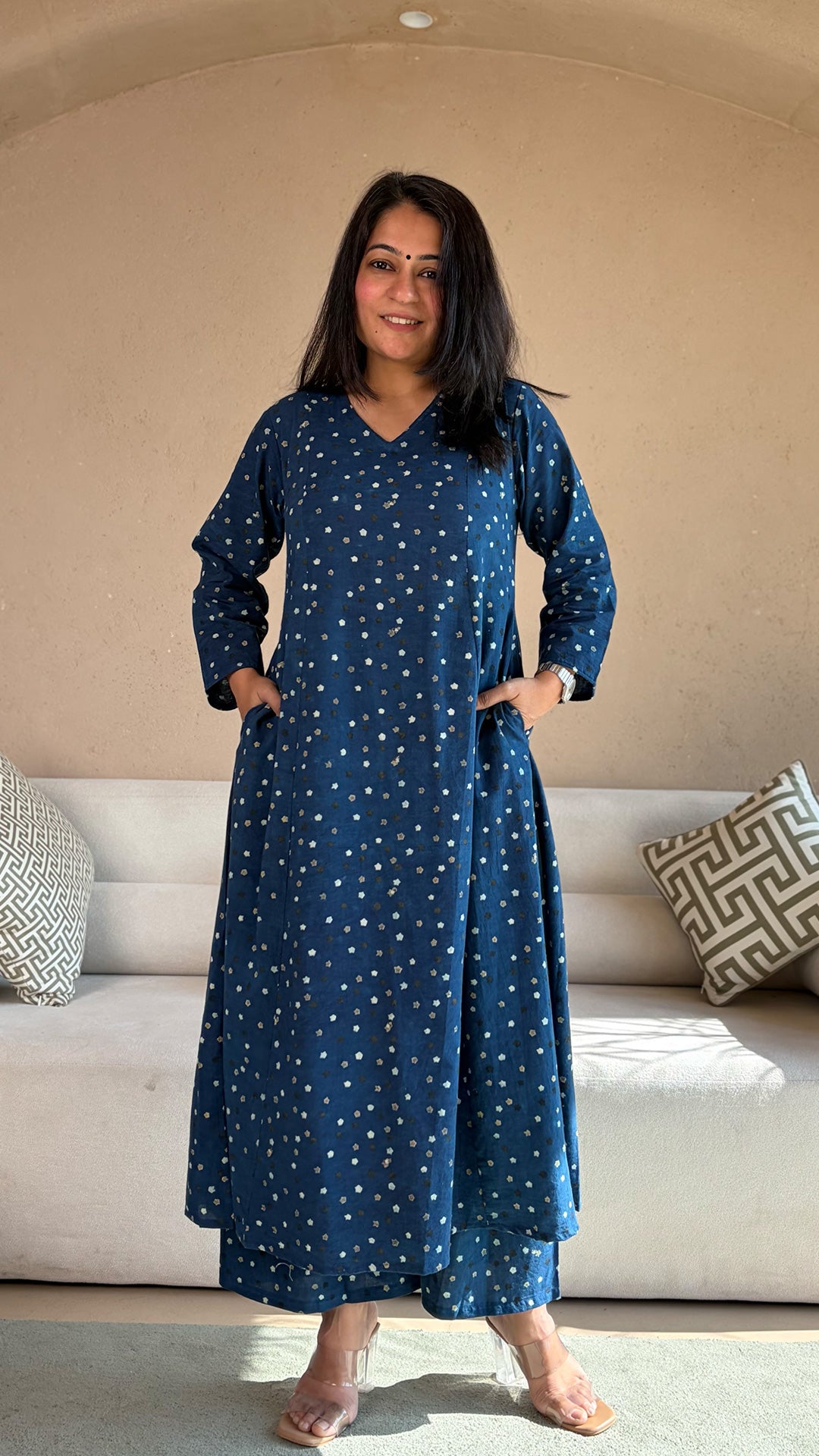 Indigo Stars Ajrakh Kali Kurta In Cotton