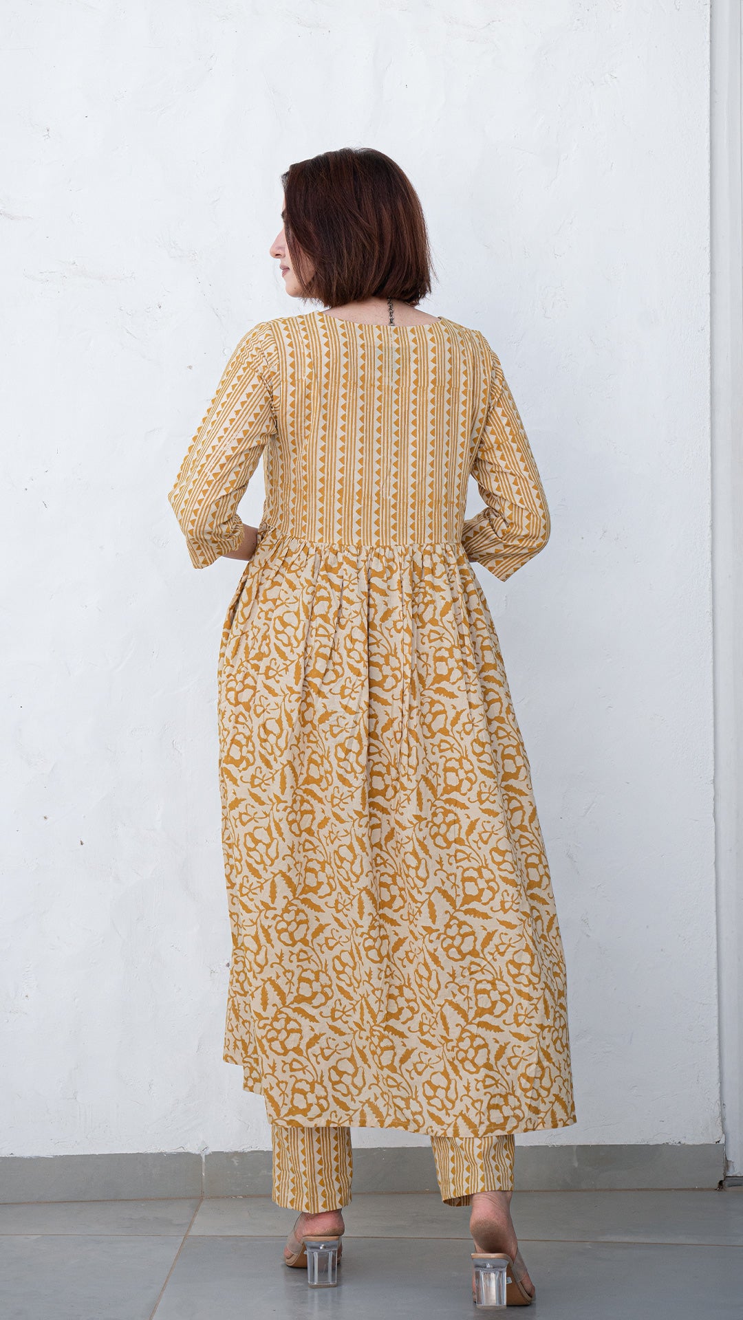 Zaiba Geometric Print Hand Block Cotton Kurta - Mustard