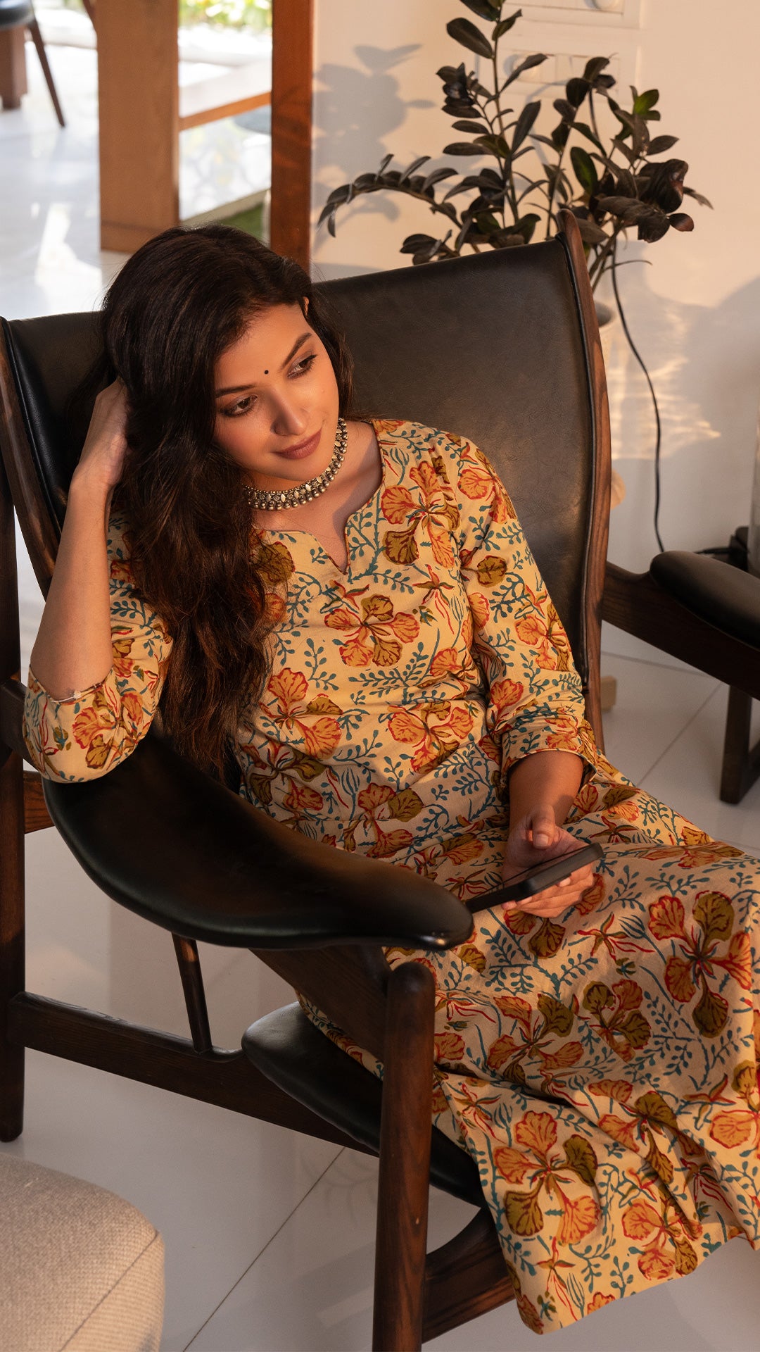 Ahana Sanganeri Hand Block Kali Cotton Kurta - Beige