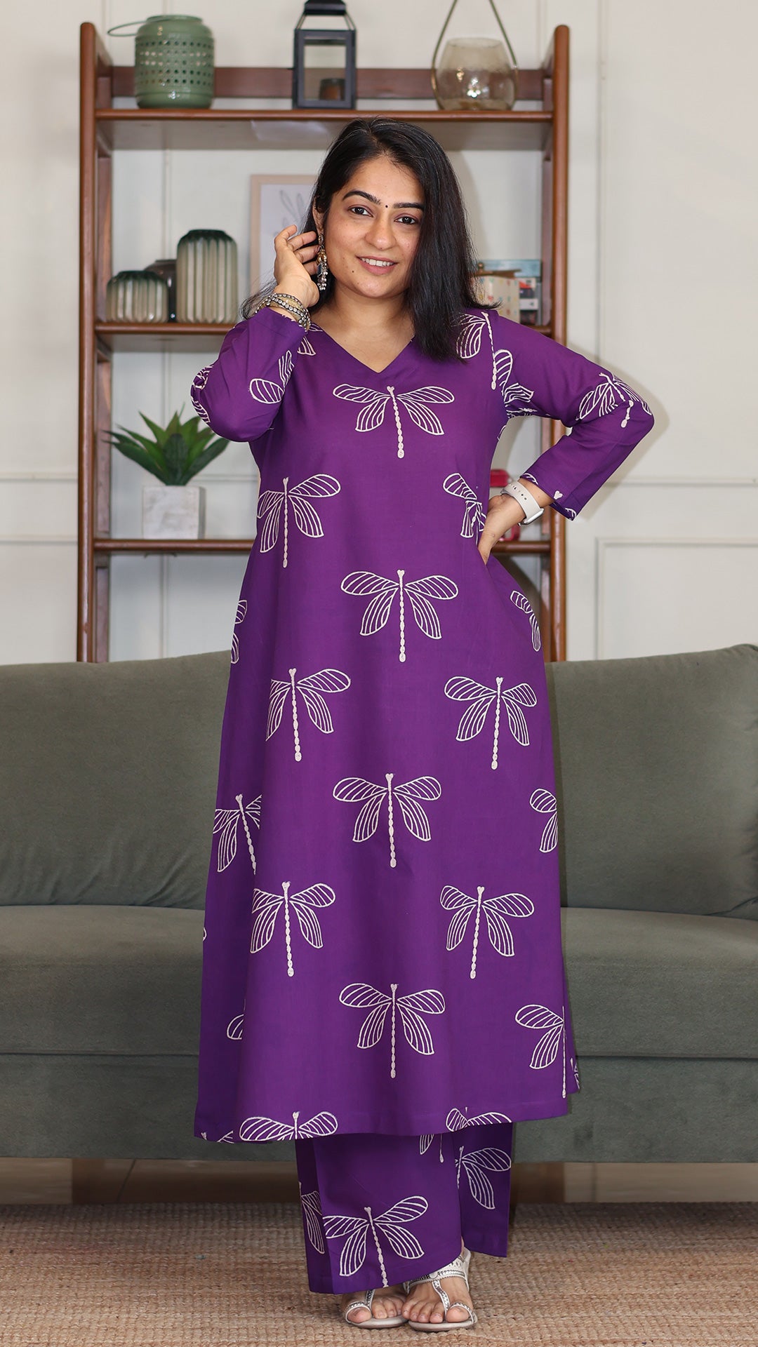 Olivia Hand Block Cotton Kurta - Purple