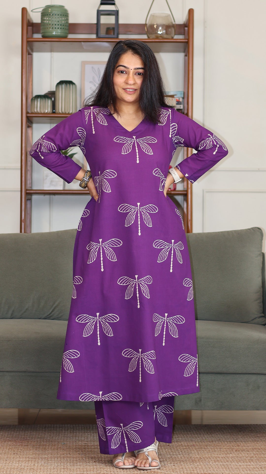 Olivia Hand Block Cotton Kurta - Purple