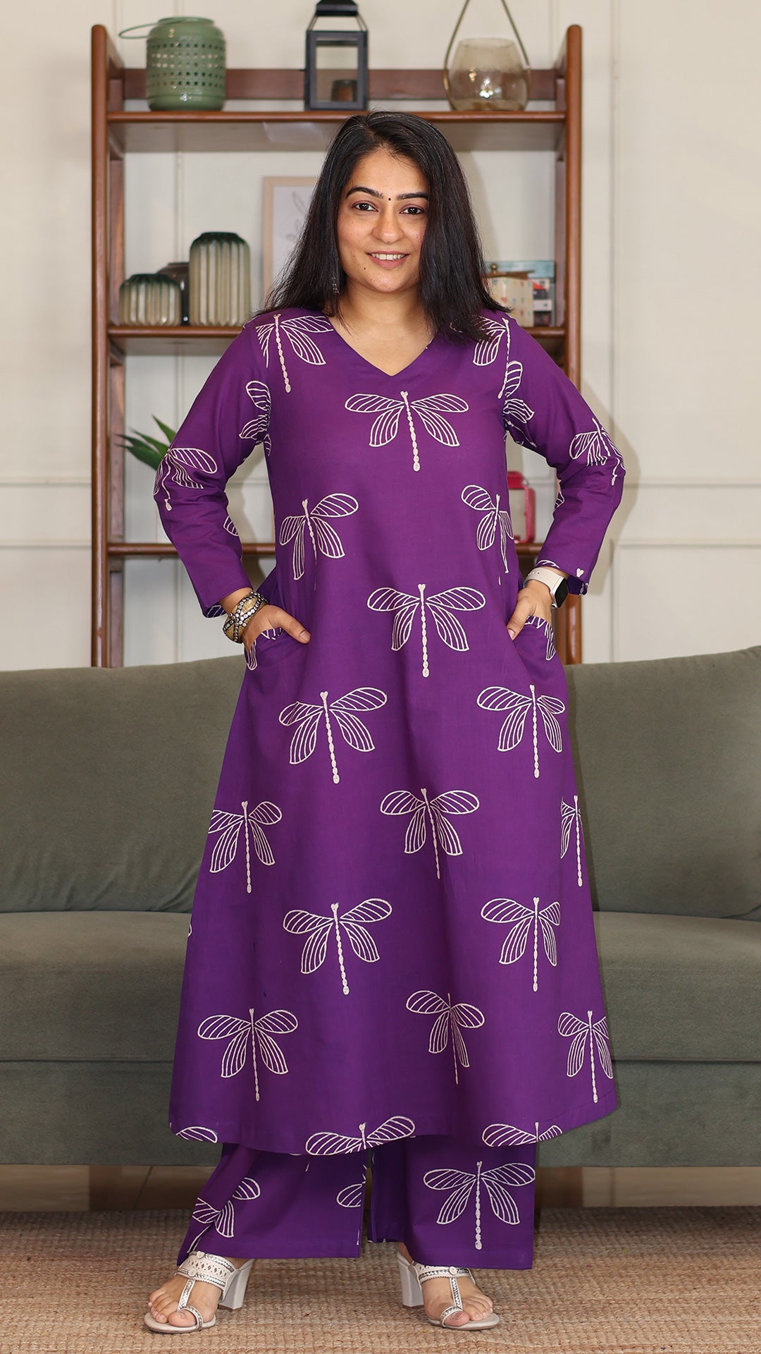Olivia Hand Block Cotton Kurta - Purple