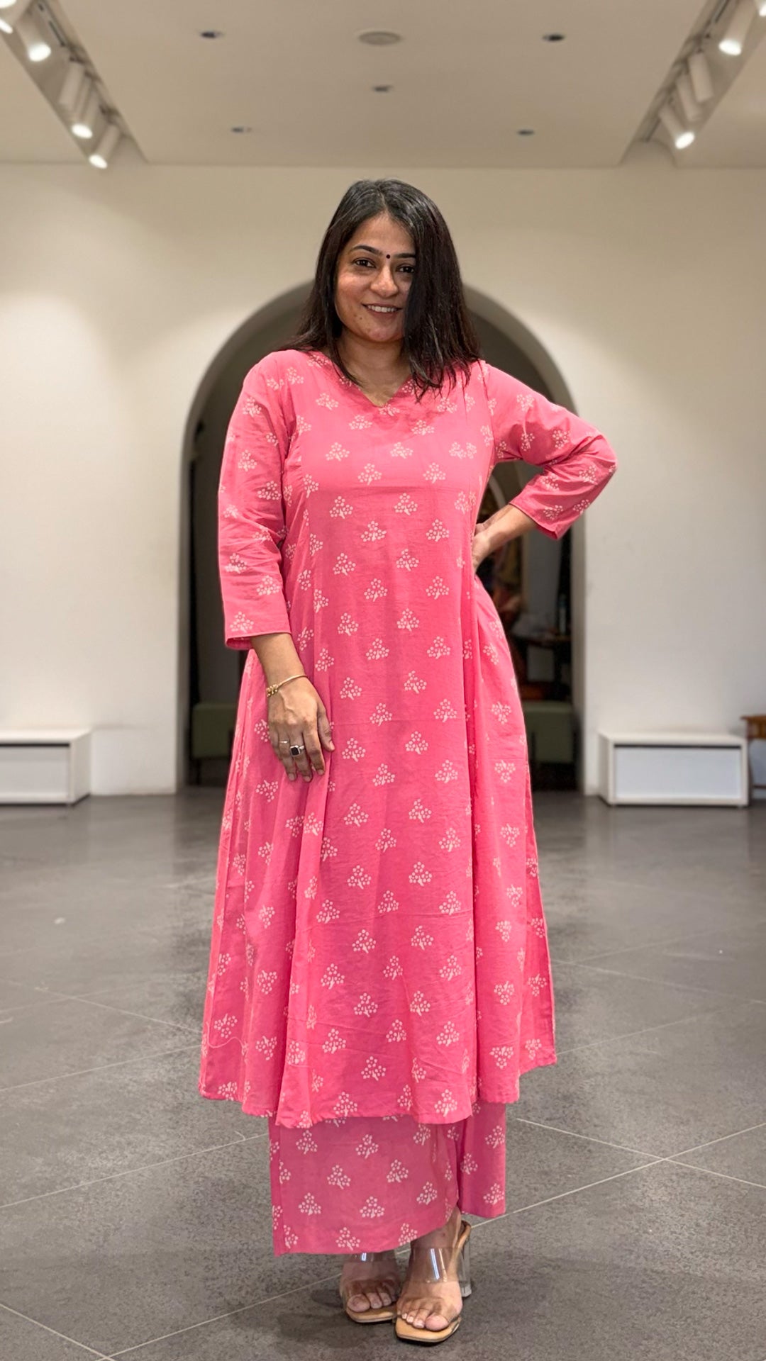 Taasha Cotton Hand Block Kurta Set- Baby Pink