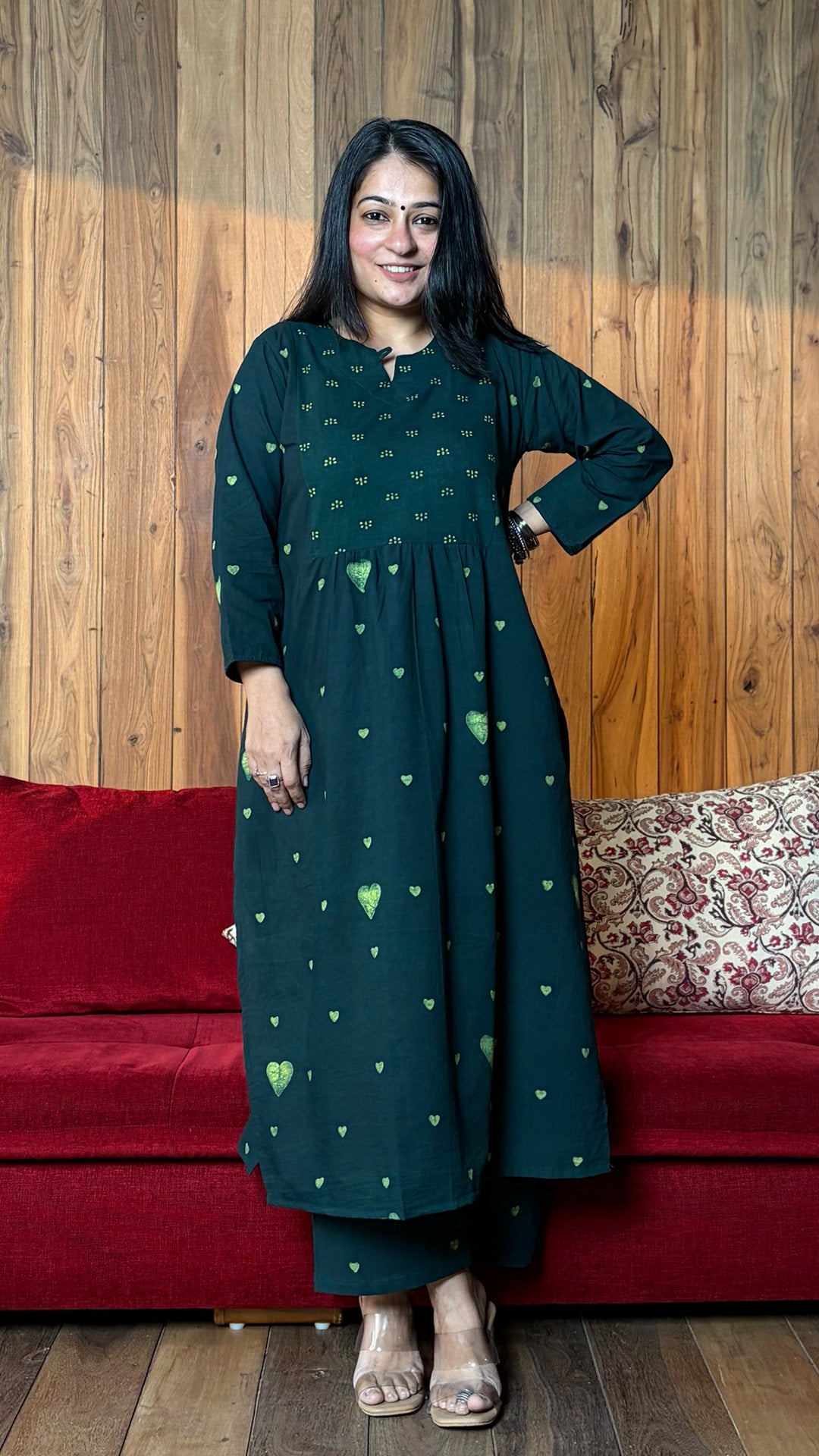 Ira Dabu Square Block Print Kurta - Green