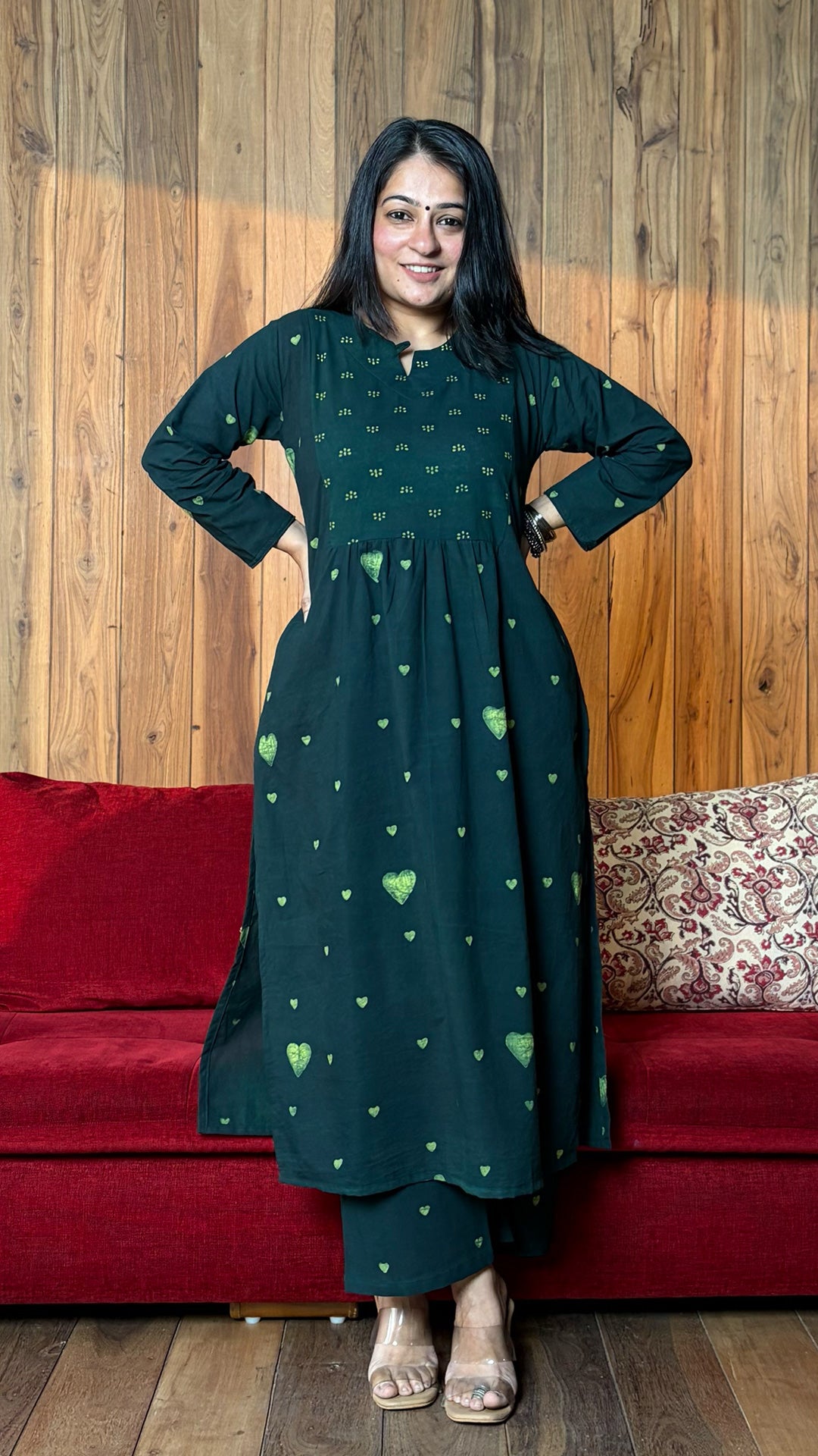 Ira Dabu Square Block Print Kurta - Green