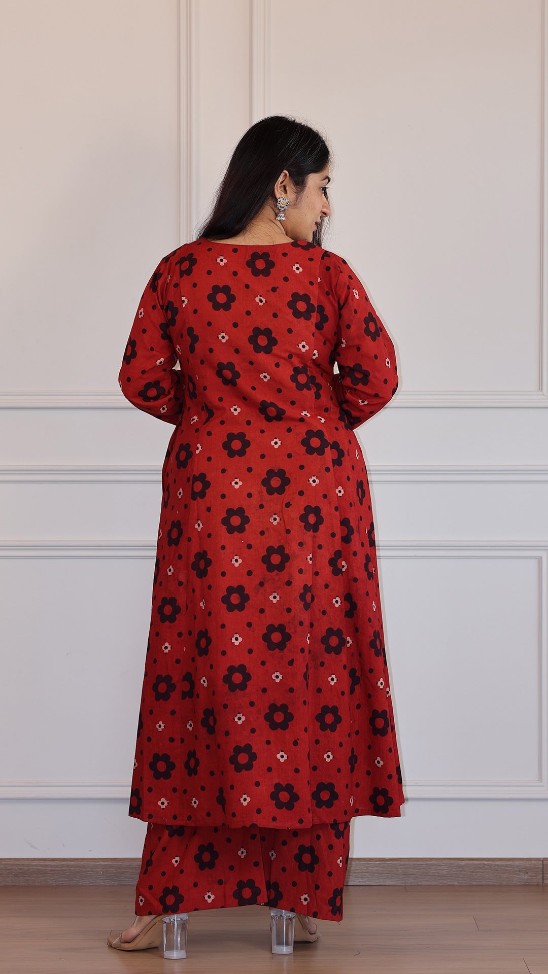 Akira Ajrakh Cotton Hand Block Kurta - Red/Black Floral