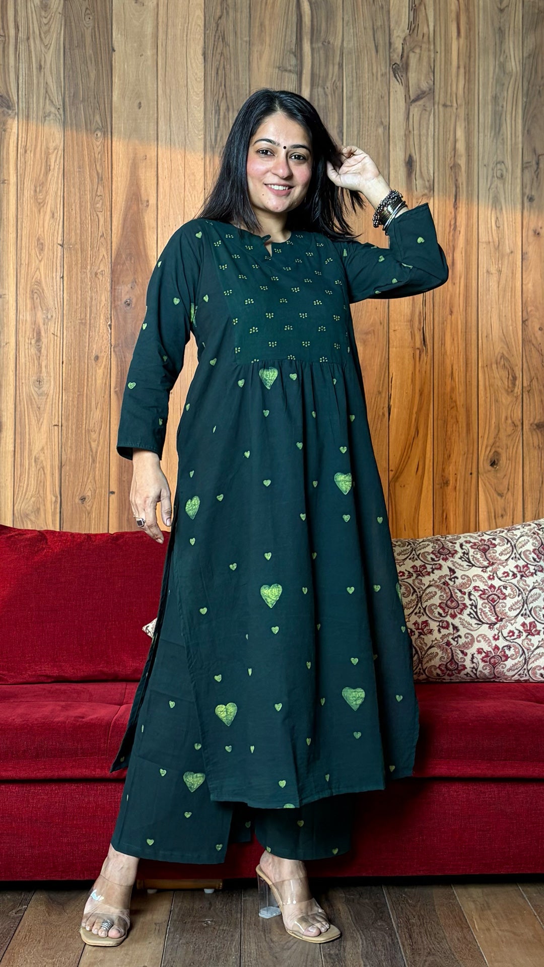 Ira Dabu Square Block Print Kurta - Green
