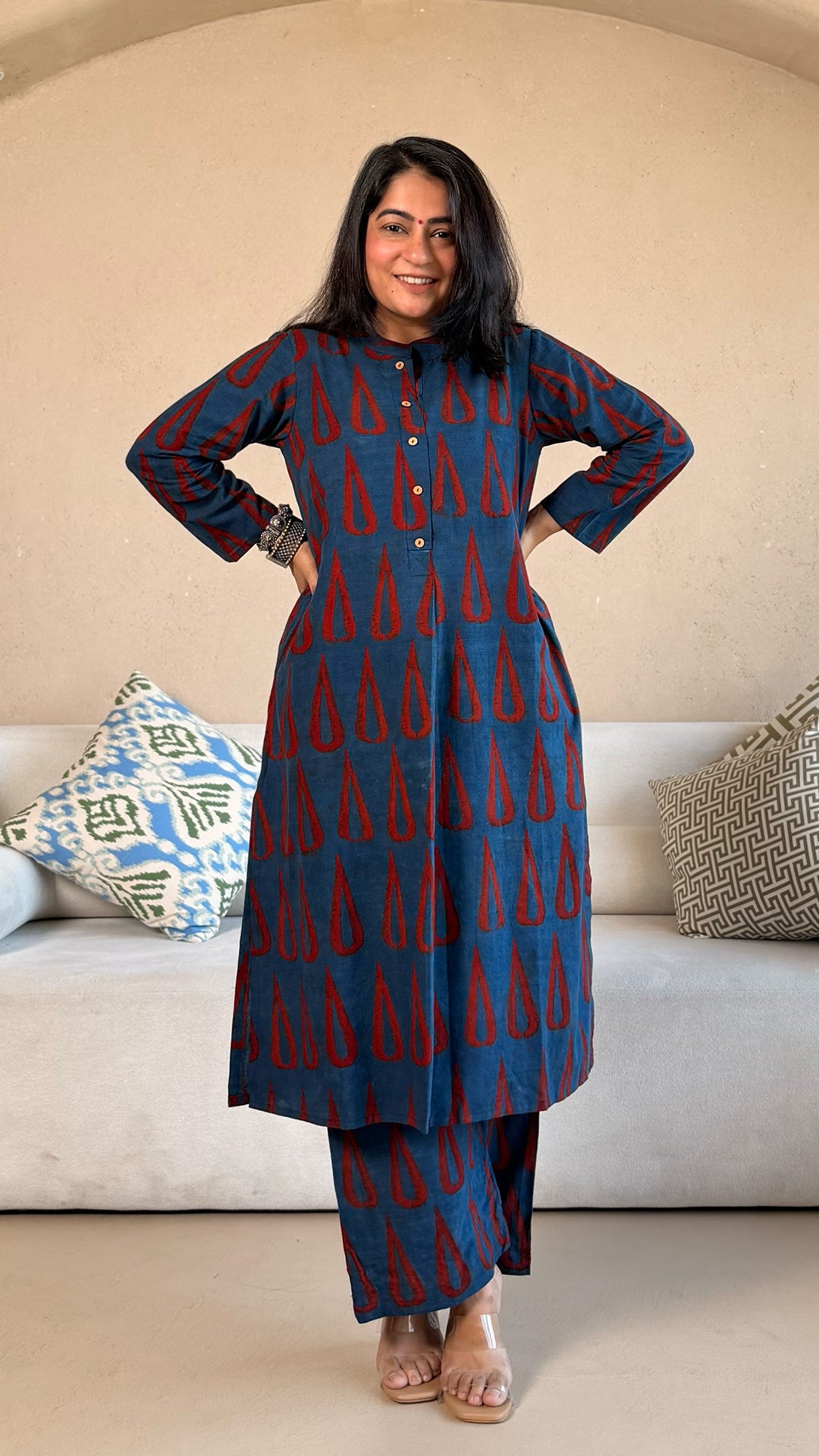 Jayati Ajrakh Cotton Co-ord - Indigo/Red
