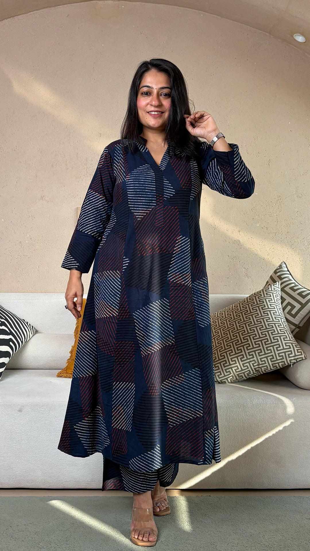 Natasha Ajrakh Kali Kurta In Cotton - Indigo