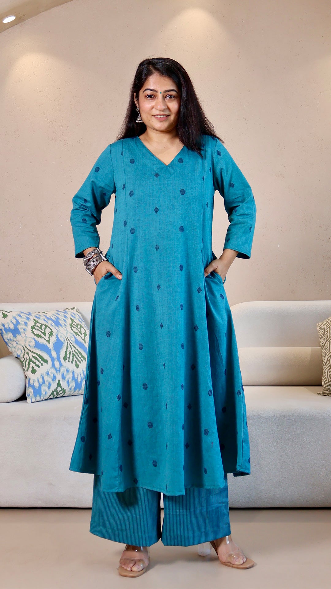 Sehra Handwoven Cotton Kurta - Turquoise