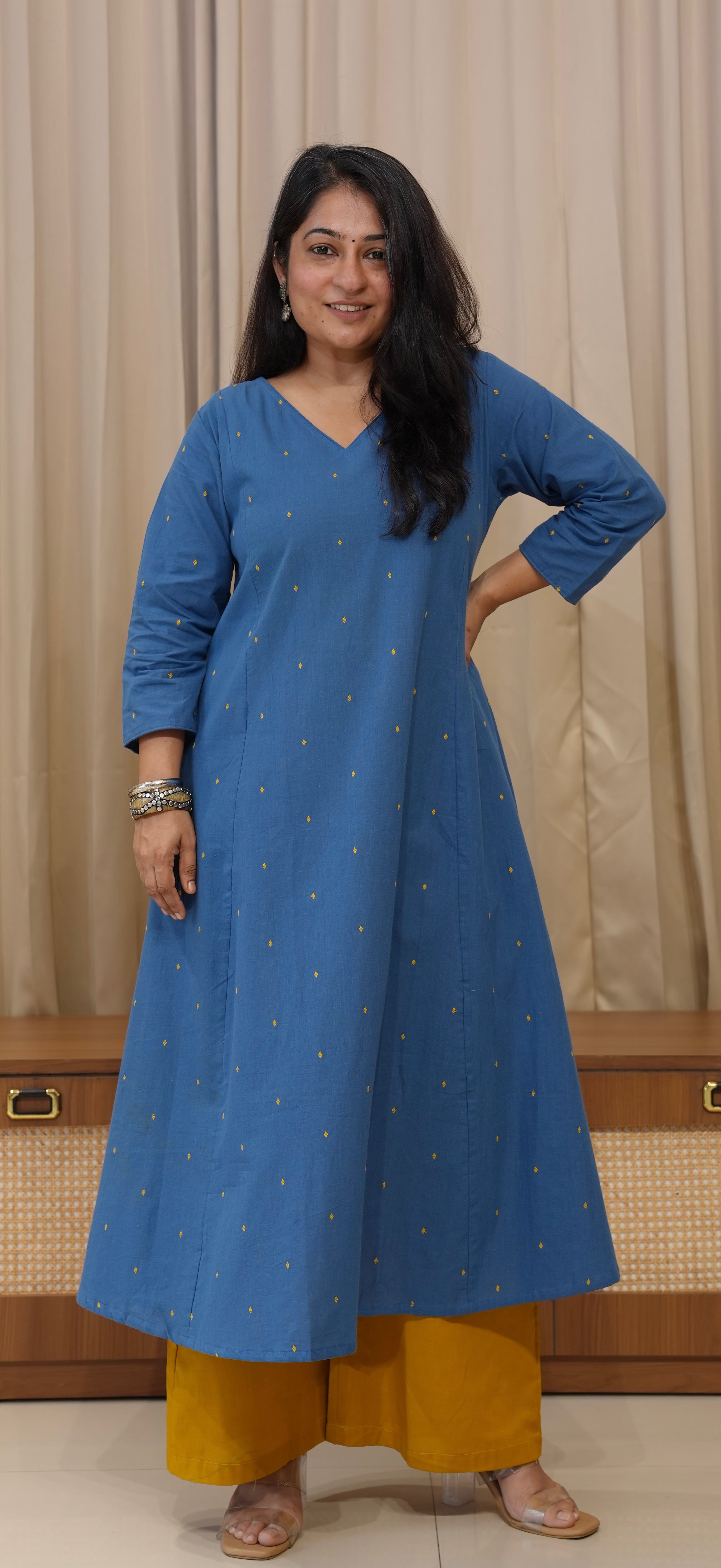 Anjali Handwoven Cotton Kurta - Denim Blue