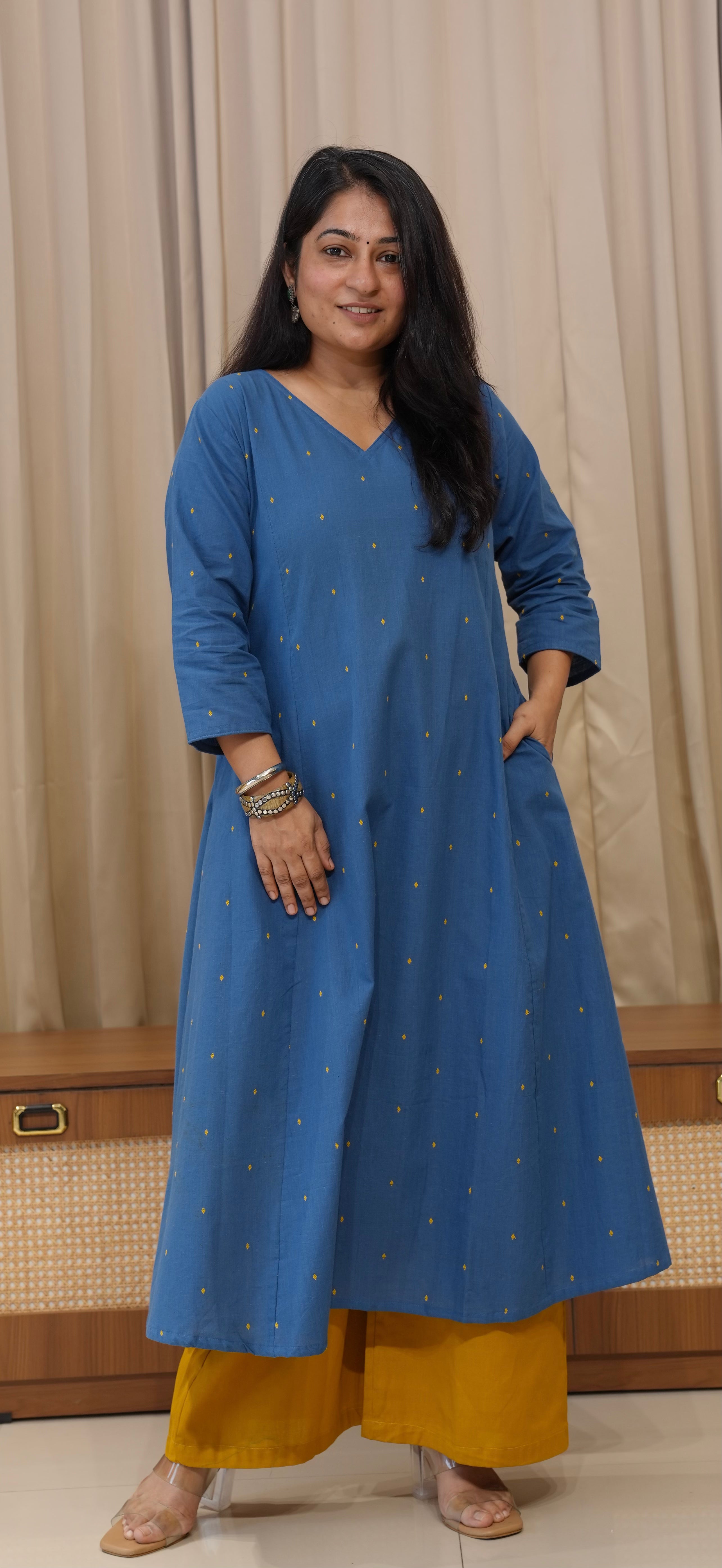 Anjali Handwoven Cotton Kurta - Denim Blue