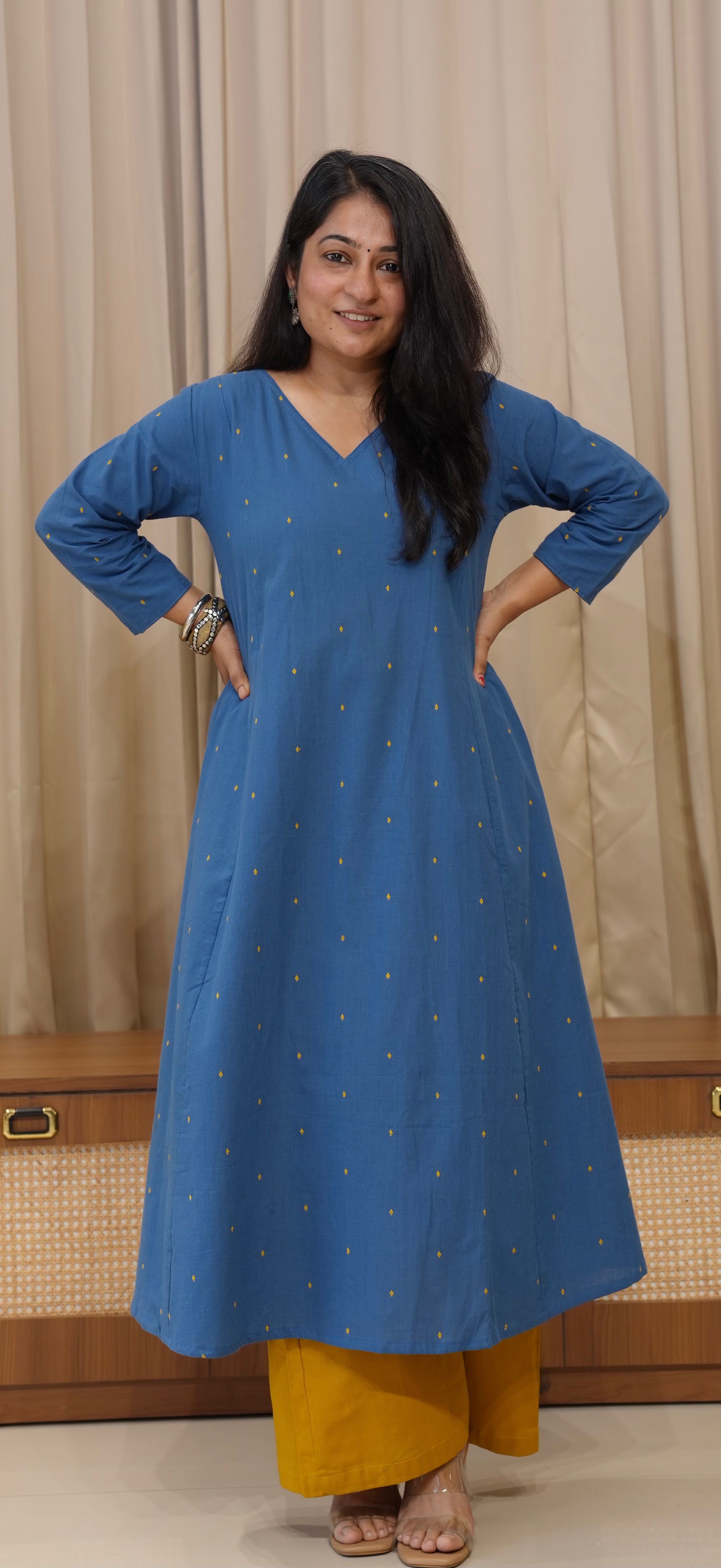 Anjali Handwoven Cotton Kurta - Denim Blue