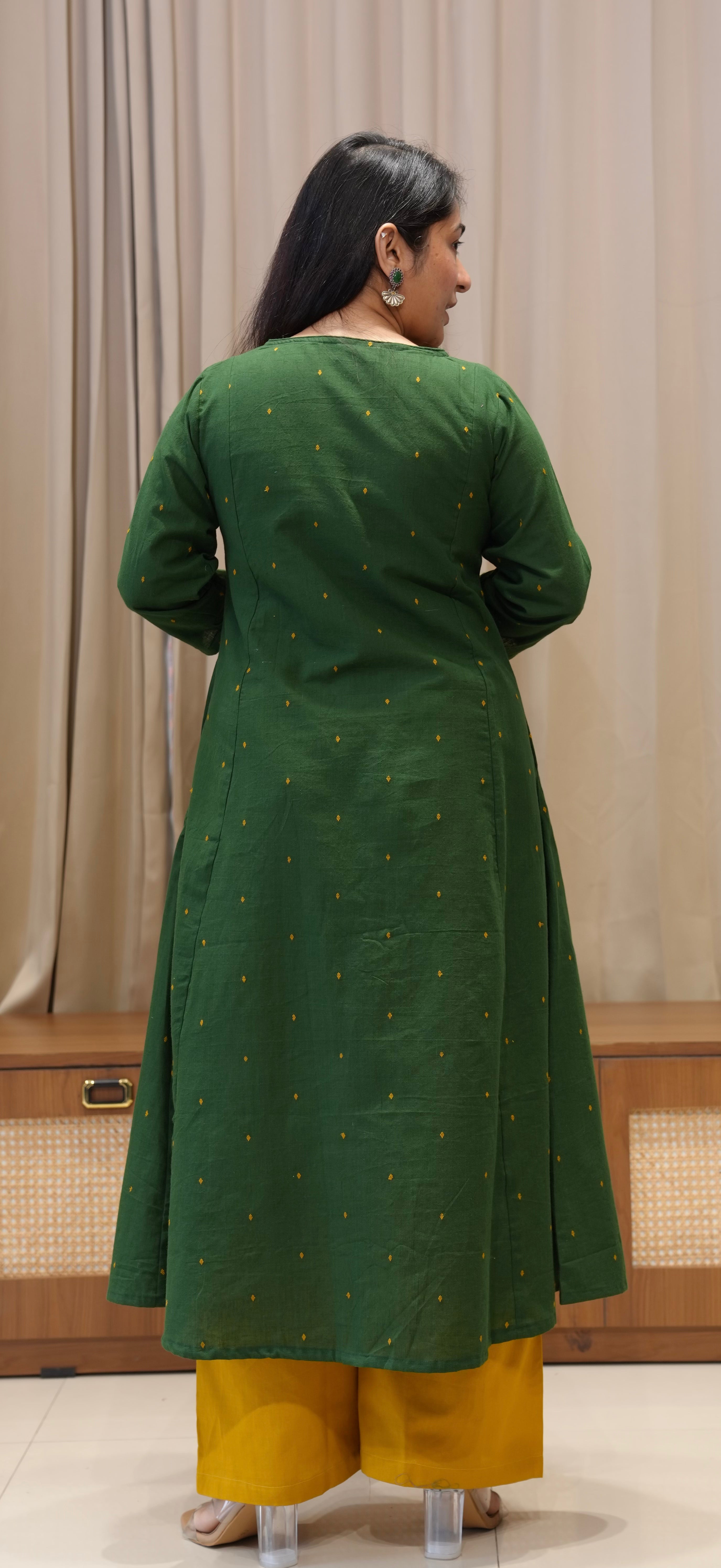 Tulika Handwoven Cotton Kurta - Dark Green