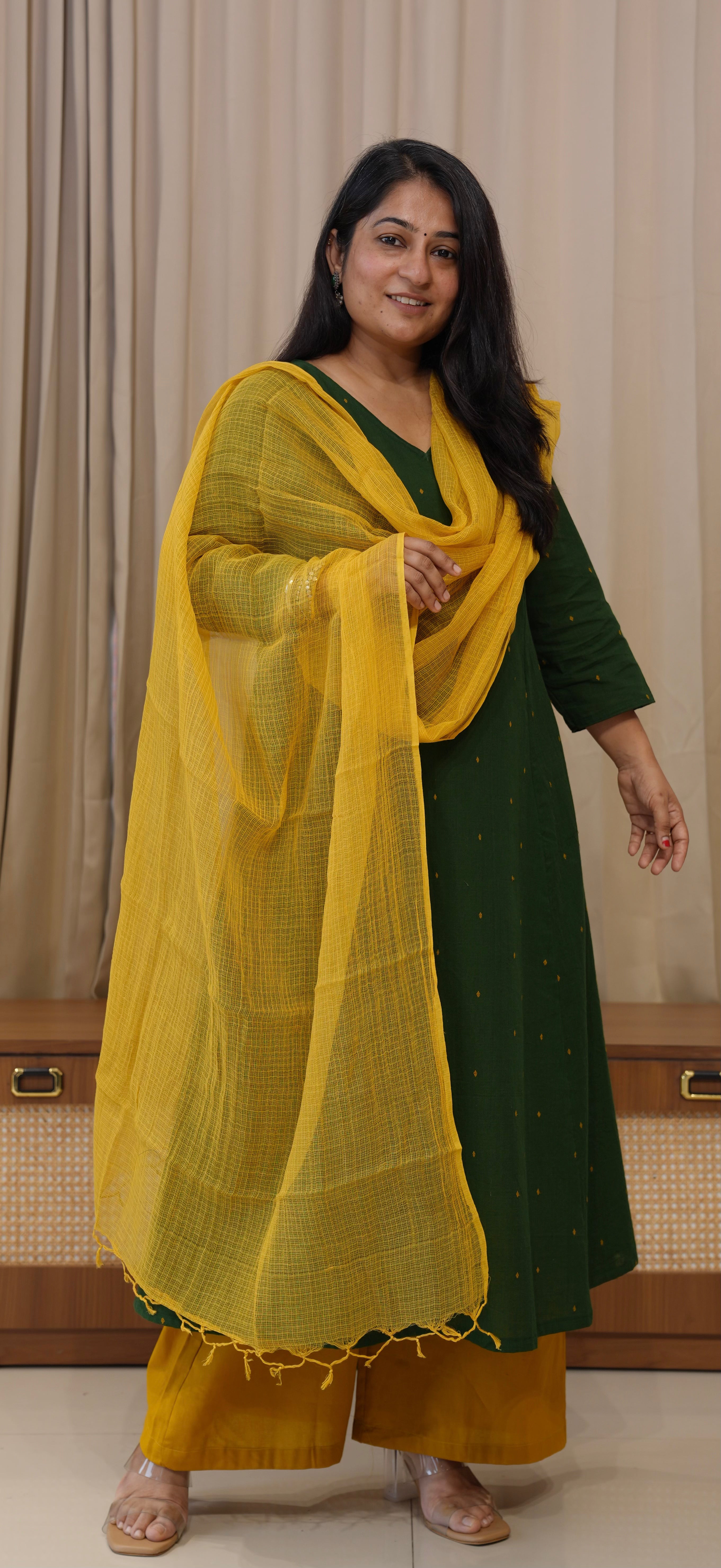 Tulika Handwoven Cotton Kurta - Dark Green
