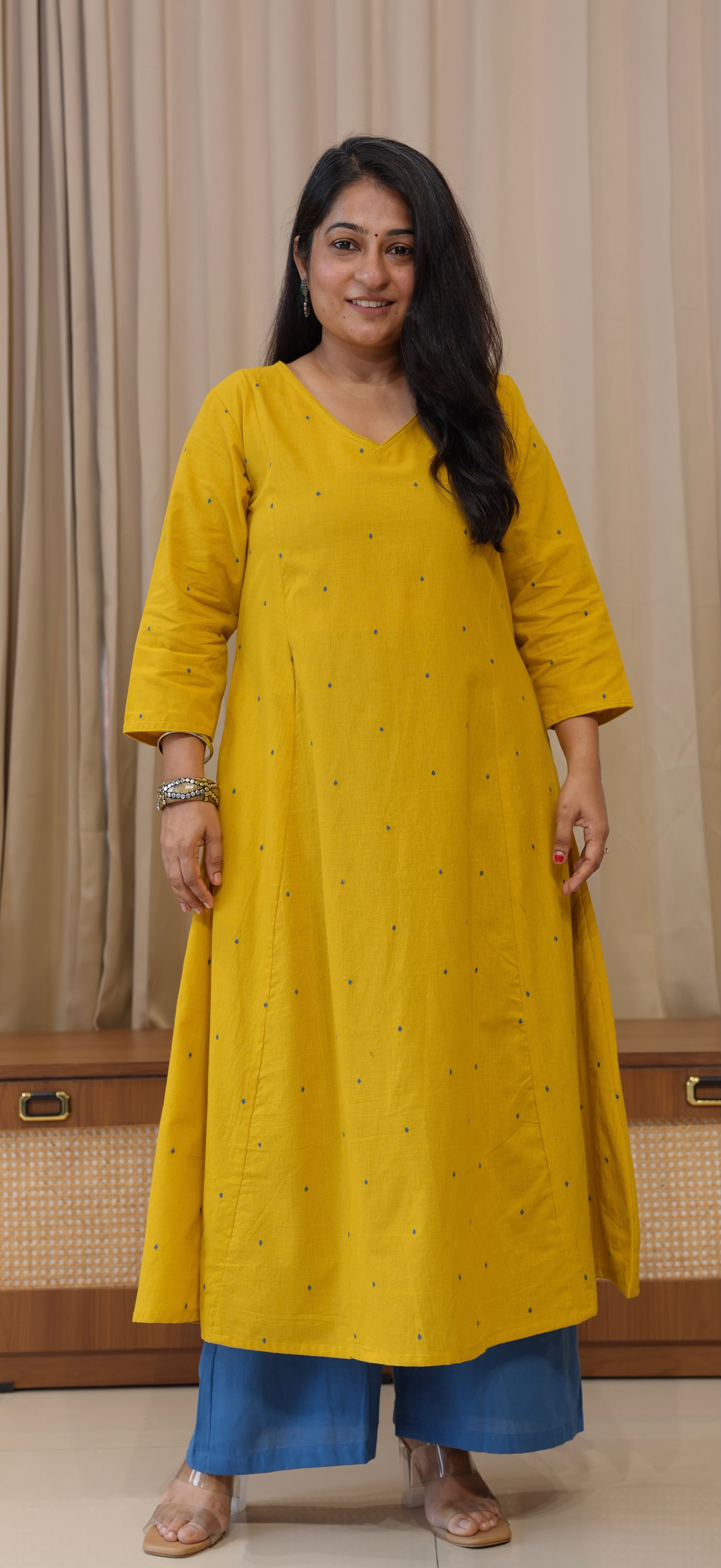 Kritika Handwoven Cotton Kurta - Yellow
