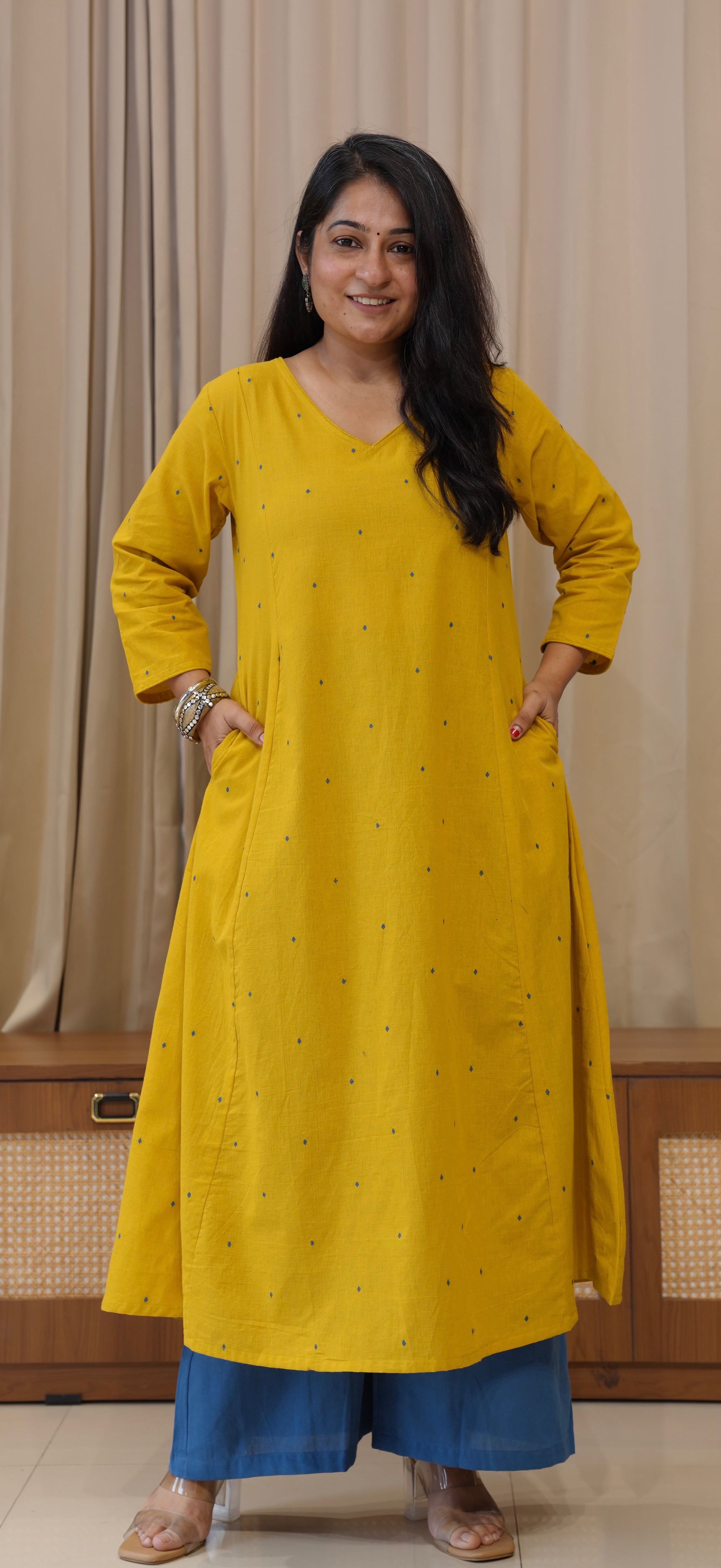 Kritika Handwoven Cotton Kurta - Yellow