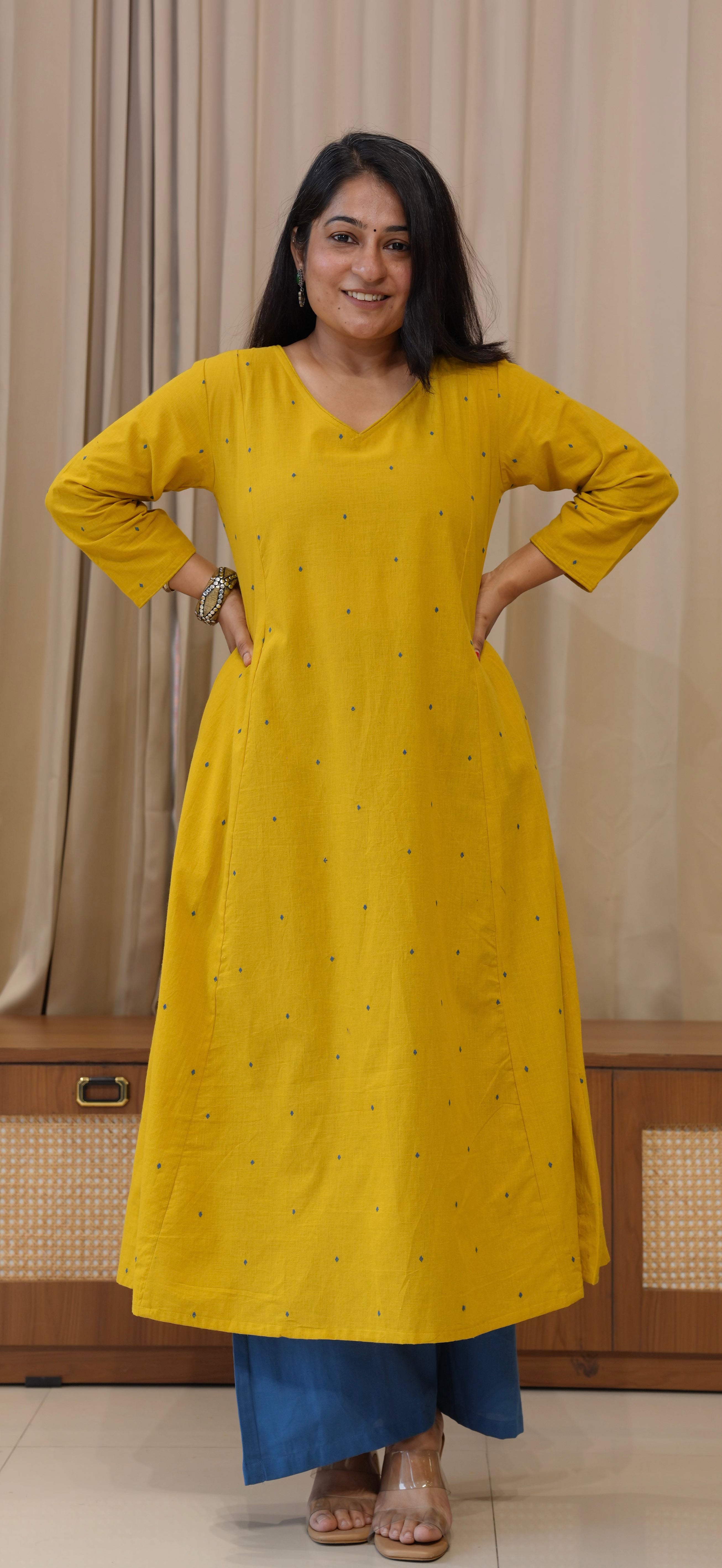 Kritika Handwoven Cotton Kurta - Yellow