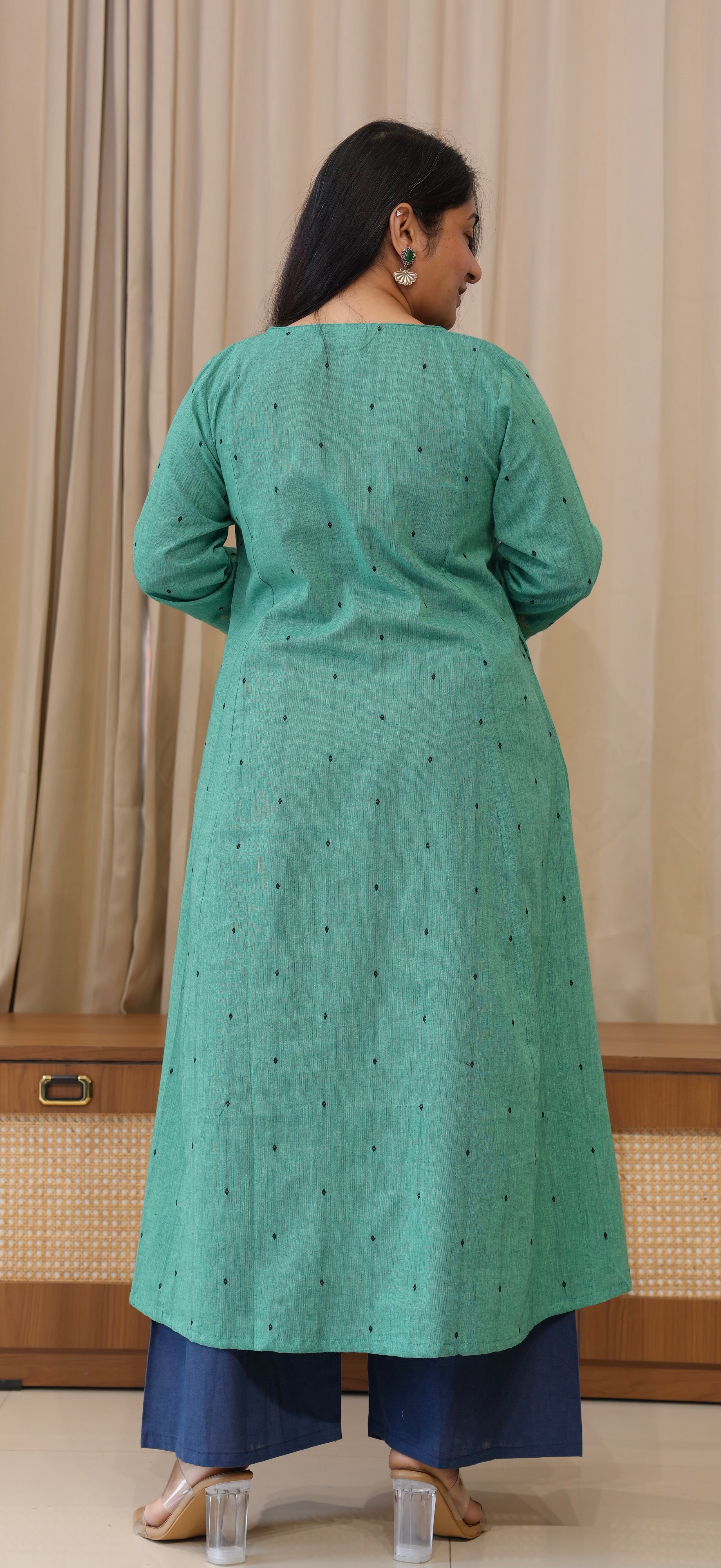 Sarika Handwoven Cotton Kurta - Turquoise