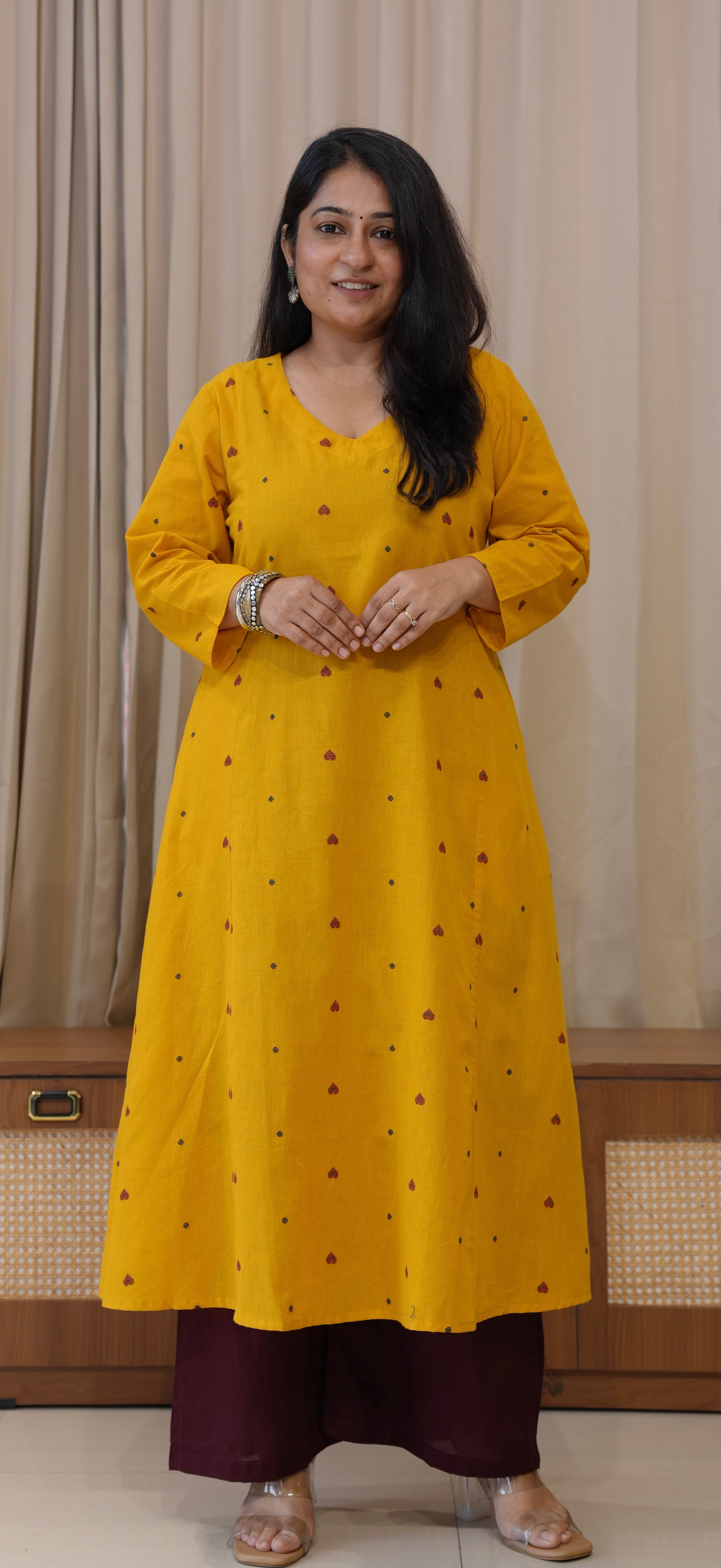 Hearts Handwoven Cotton Kurta - Yellow