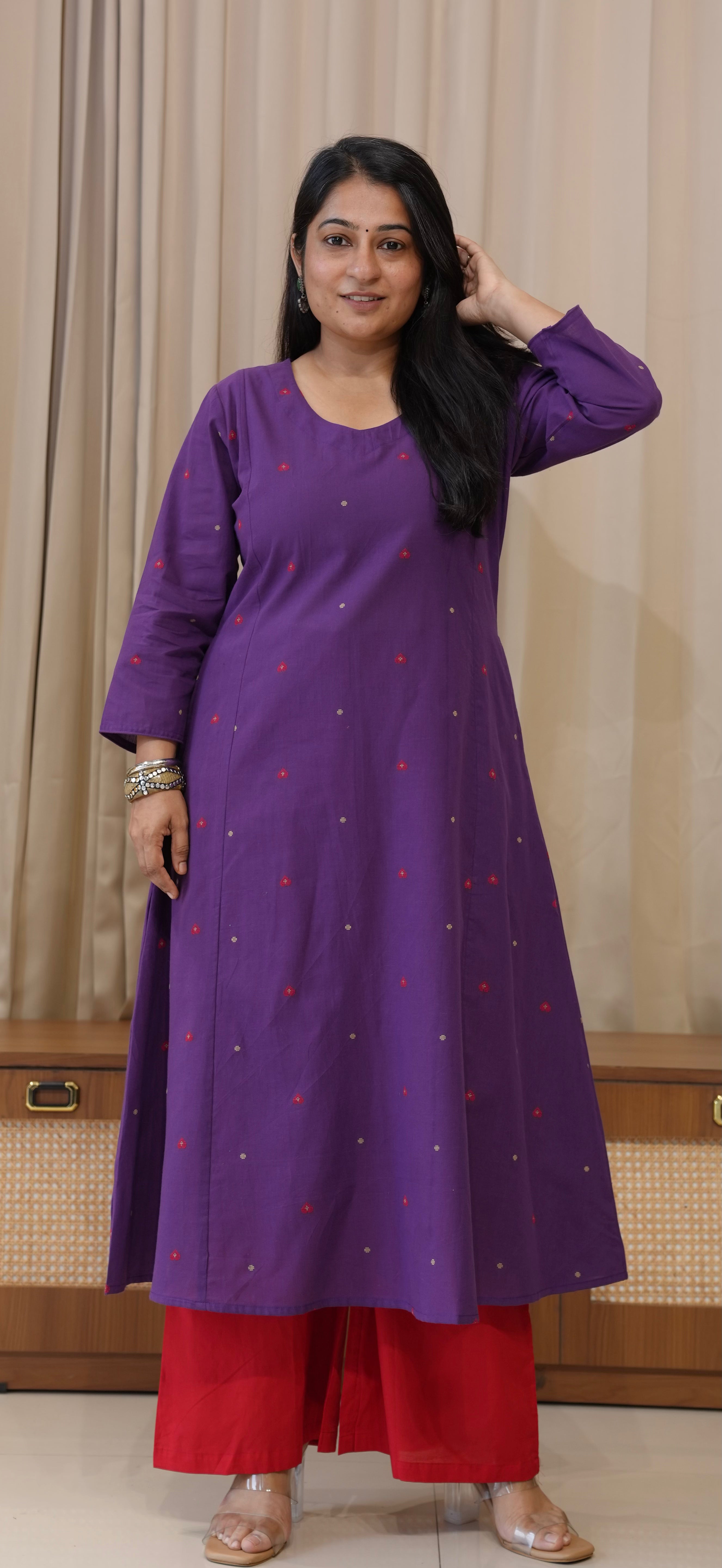 Hearts Handwoven Cotton Kurta - Purple