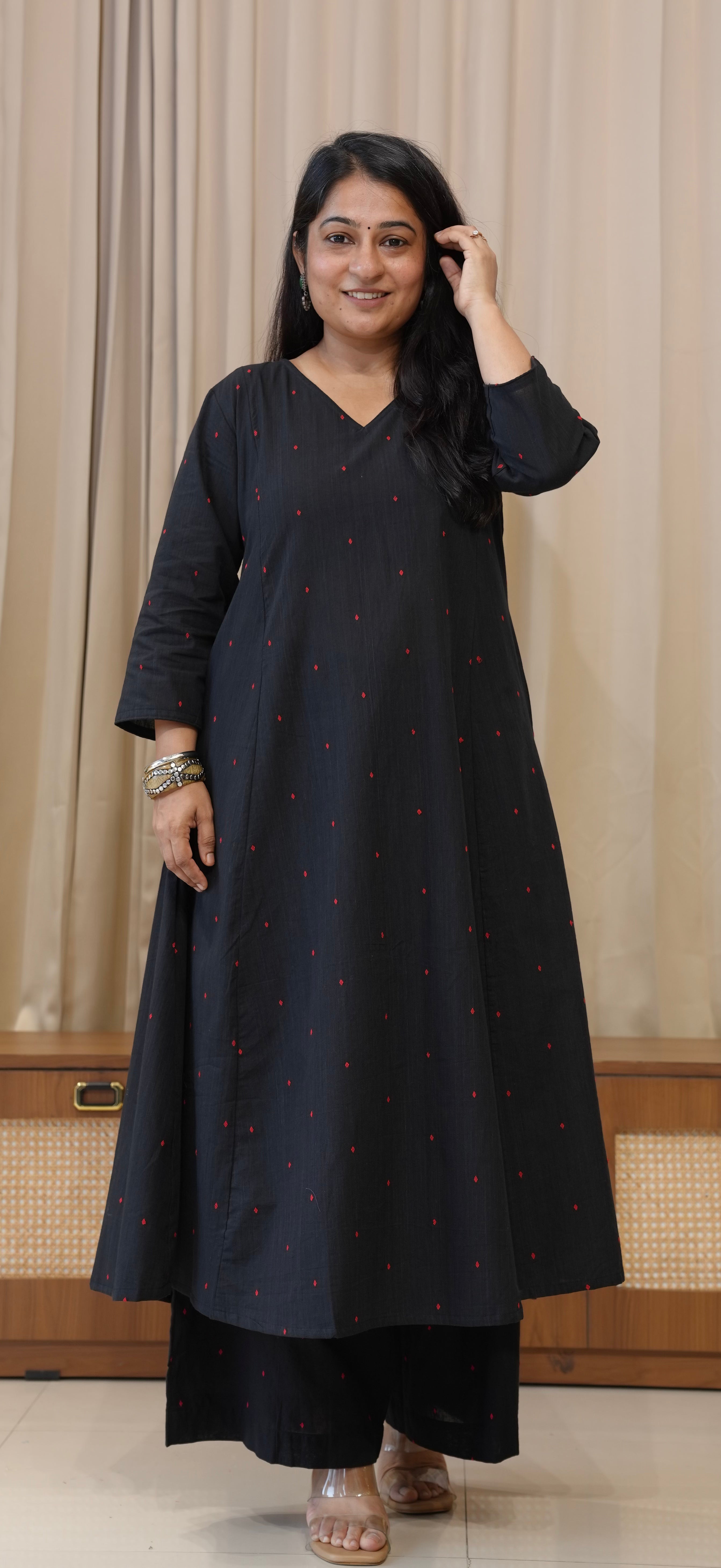 Aiza Handwoven Cotton Kurta - Black
