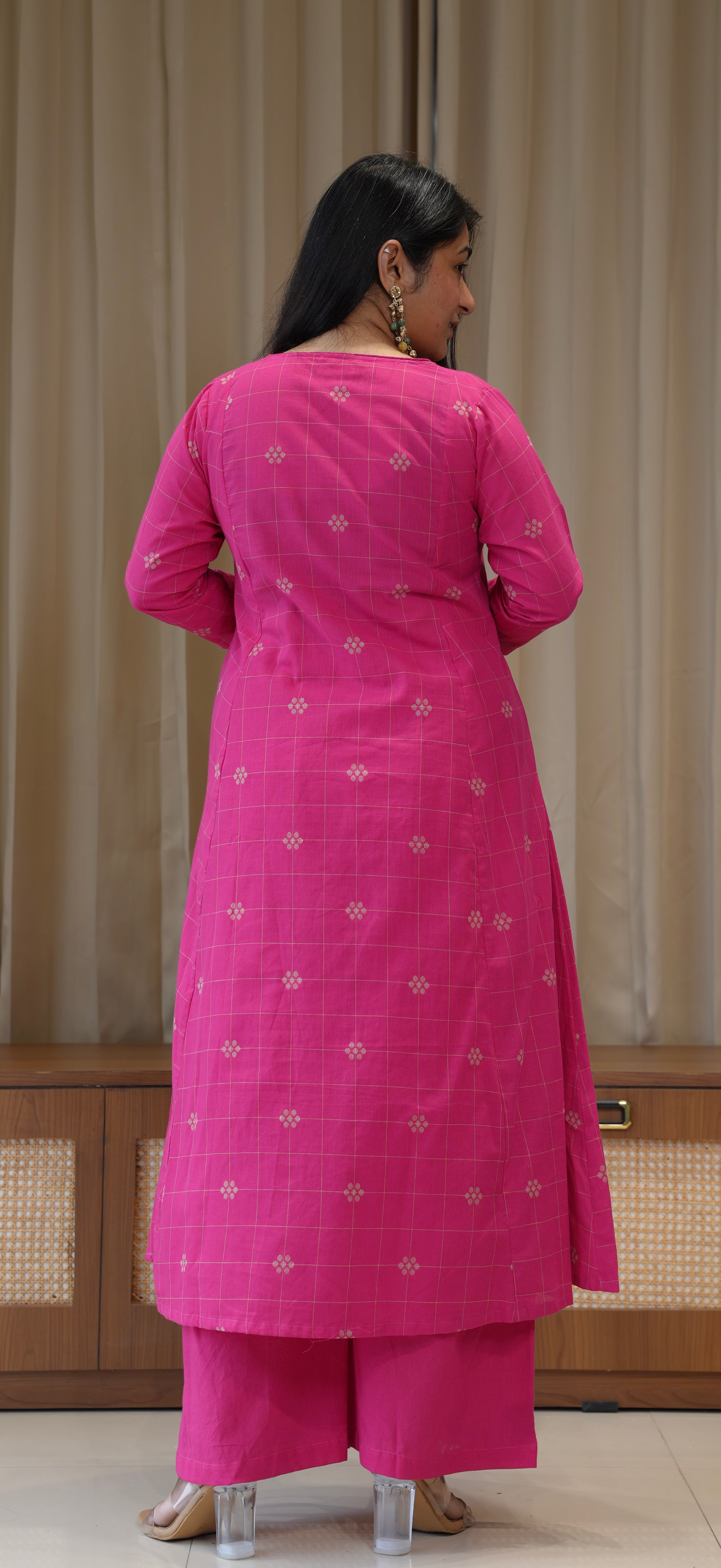 Aadhya Handwoven Cotton Kurta - Rani Pink