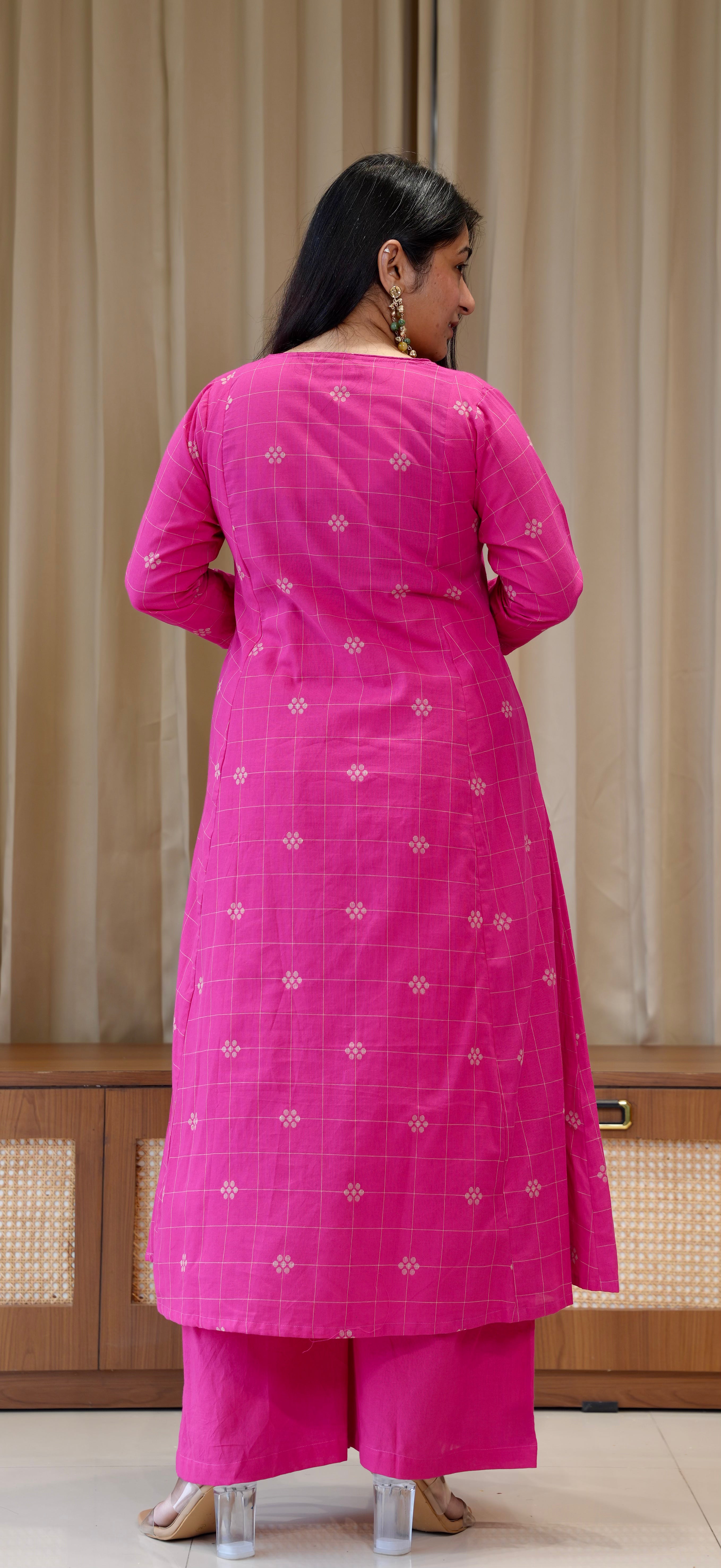 Aadhya Handwoven Cotton Kurta - Rani Pink