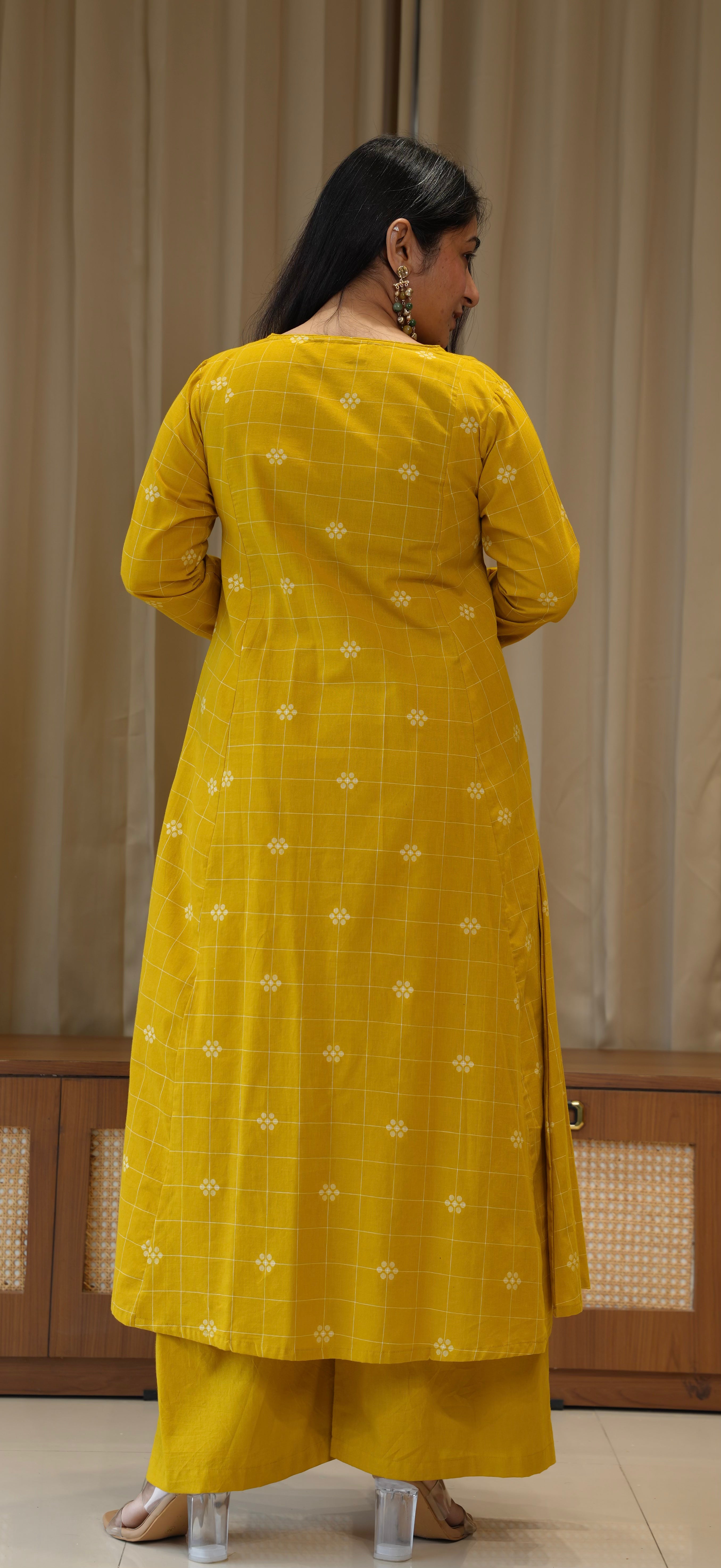 Saanvi Handwoven Cotton Kurta Set - Yellow
