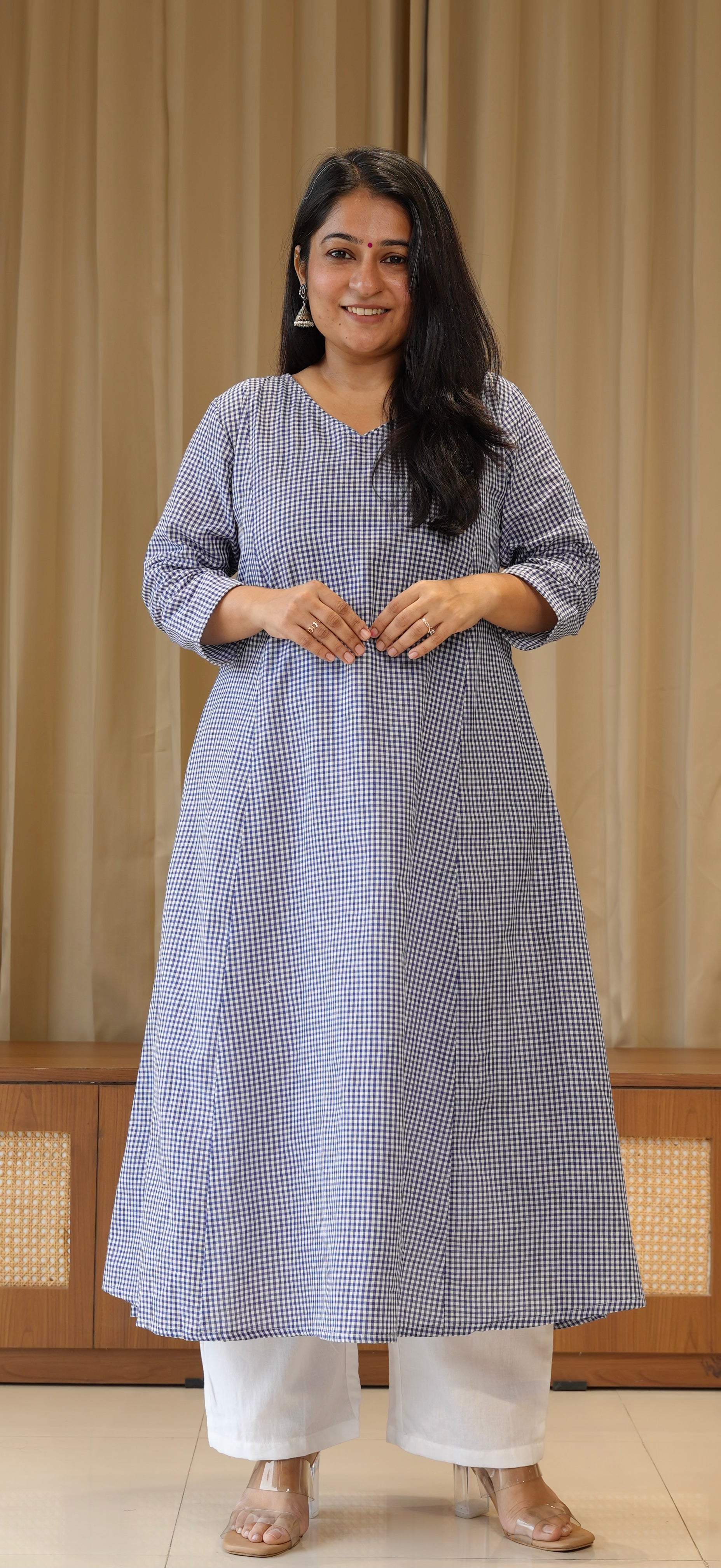 Blue Small Checks Handwoven Cotton Kurta