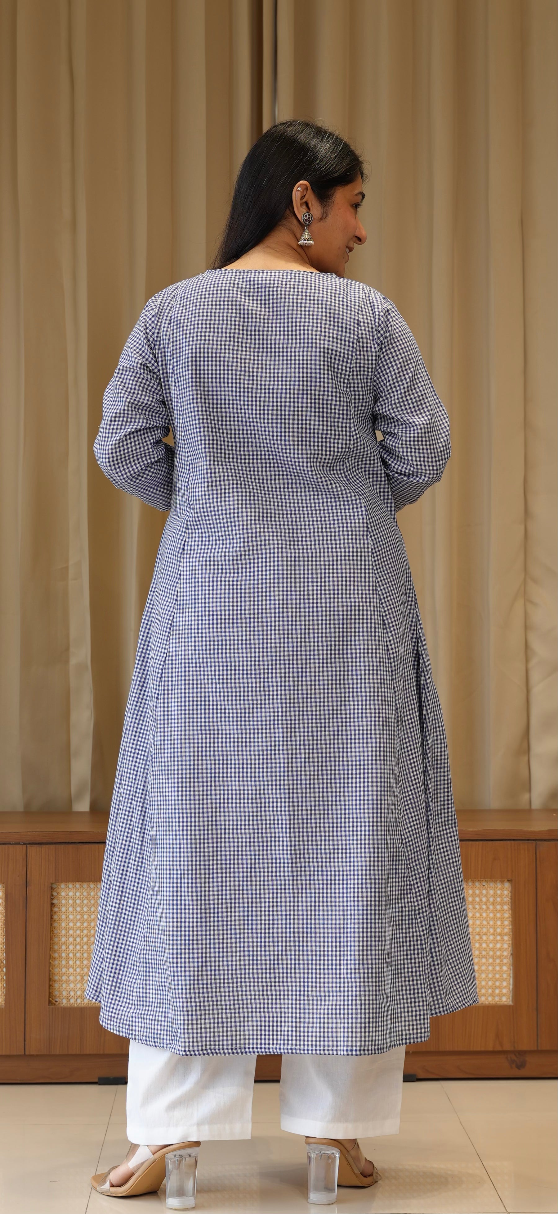Blue Small Checks Handwoven Cotton Kurta