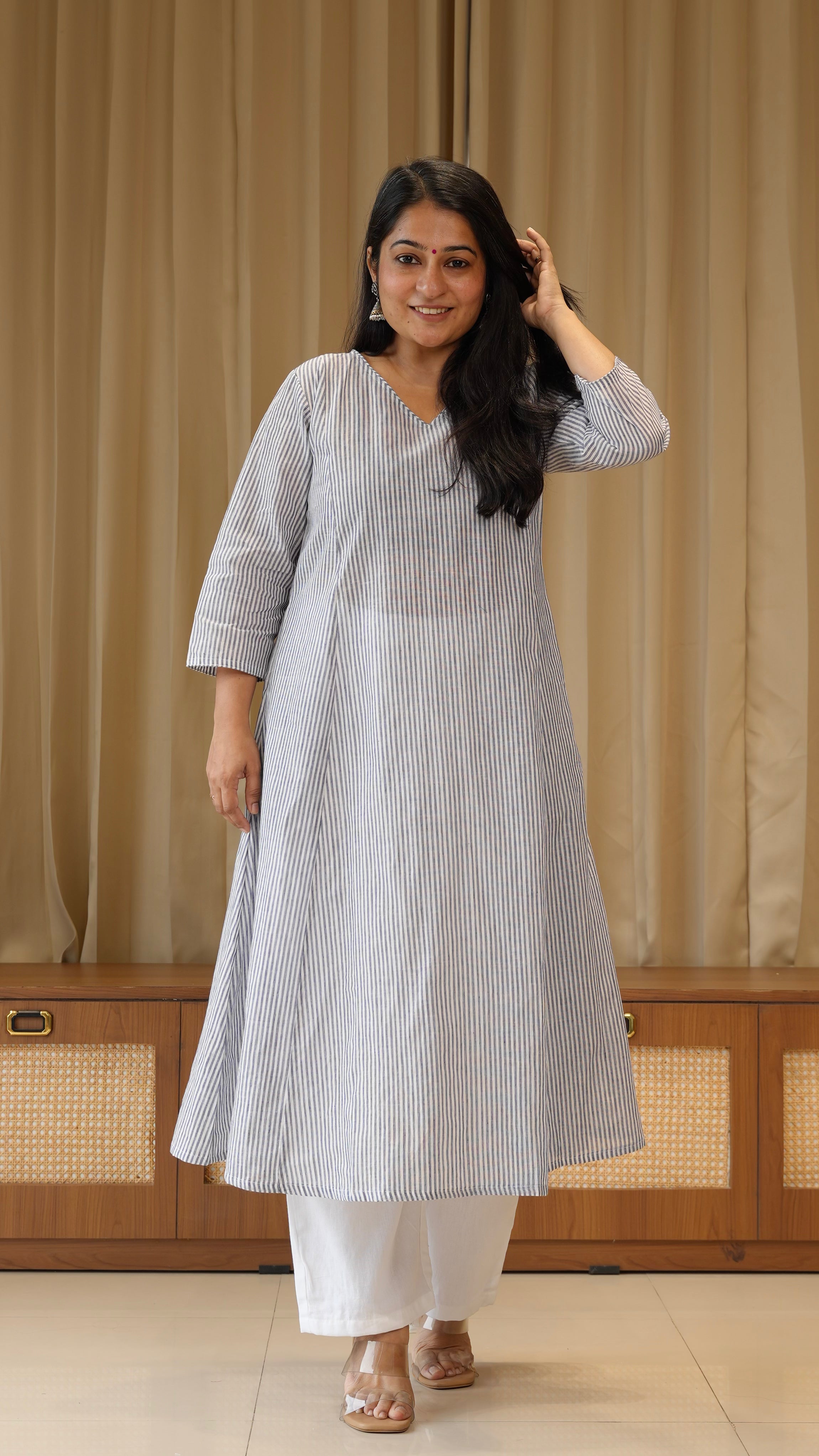 Blue Stripes Handwoven Cotton Kurta