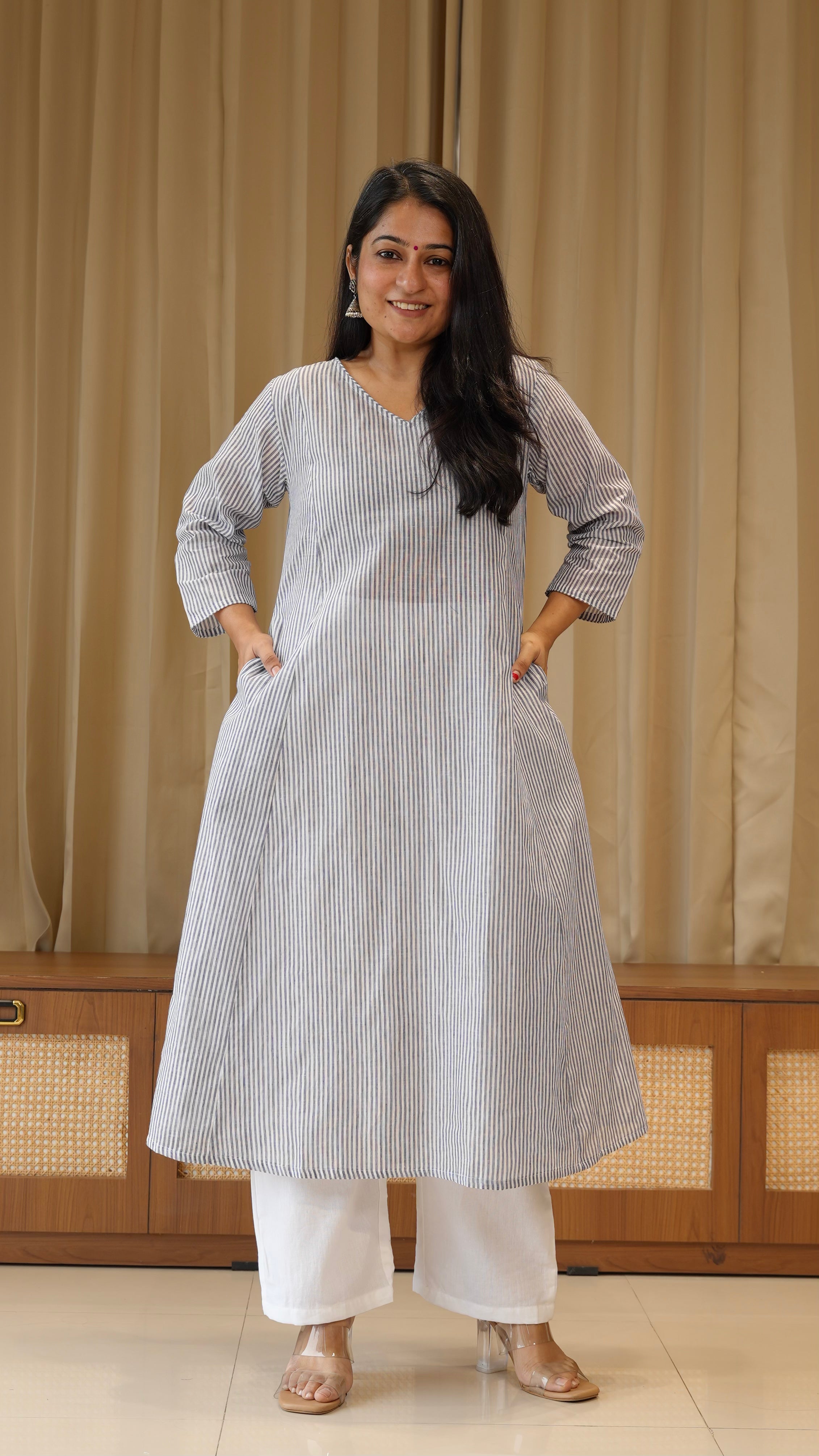 Blue Stripes Handwoven Cotton Kurta