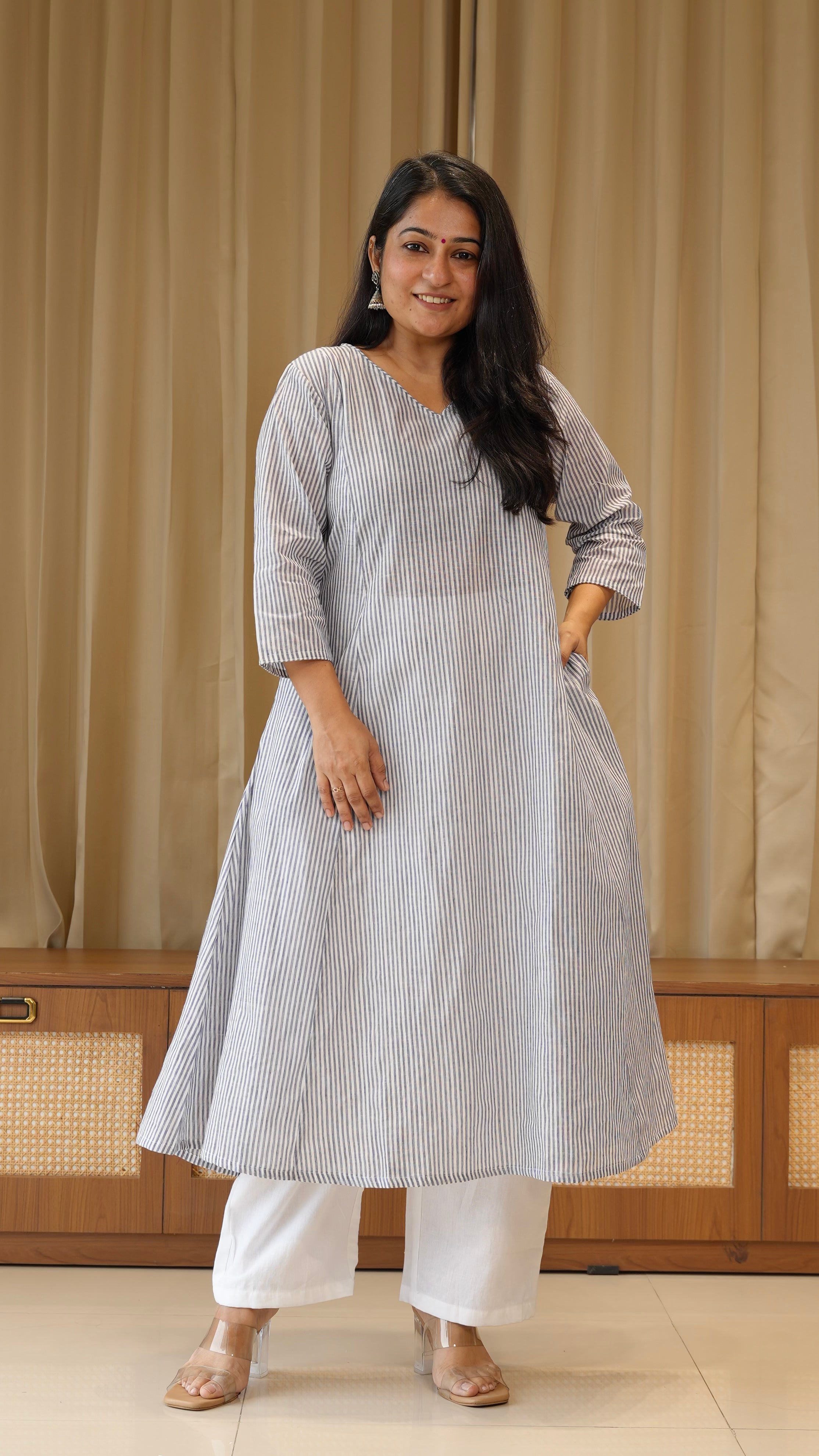 Blue Stripes Handwoven Cotton Kurta