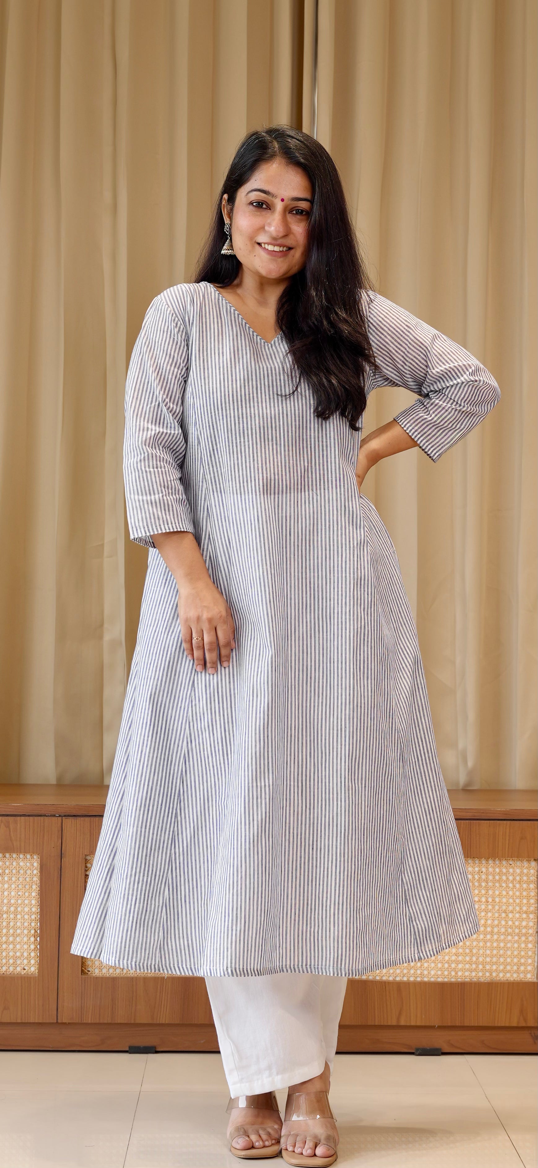 Blue Stripes Handwoven Cotton Kurta