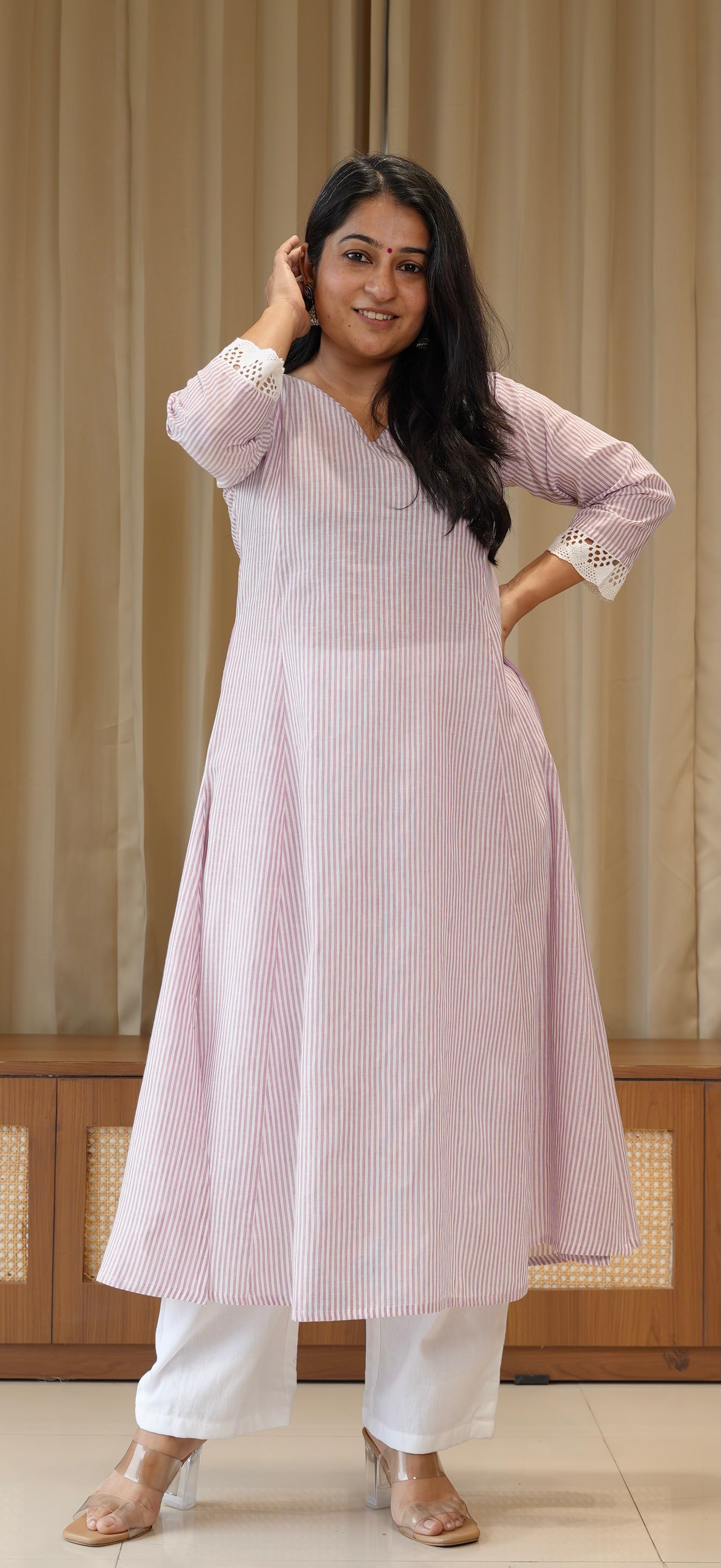 Lavender Stripes Handwoven Cotton Kurta
